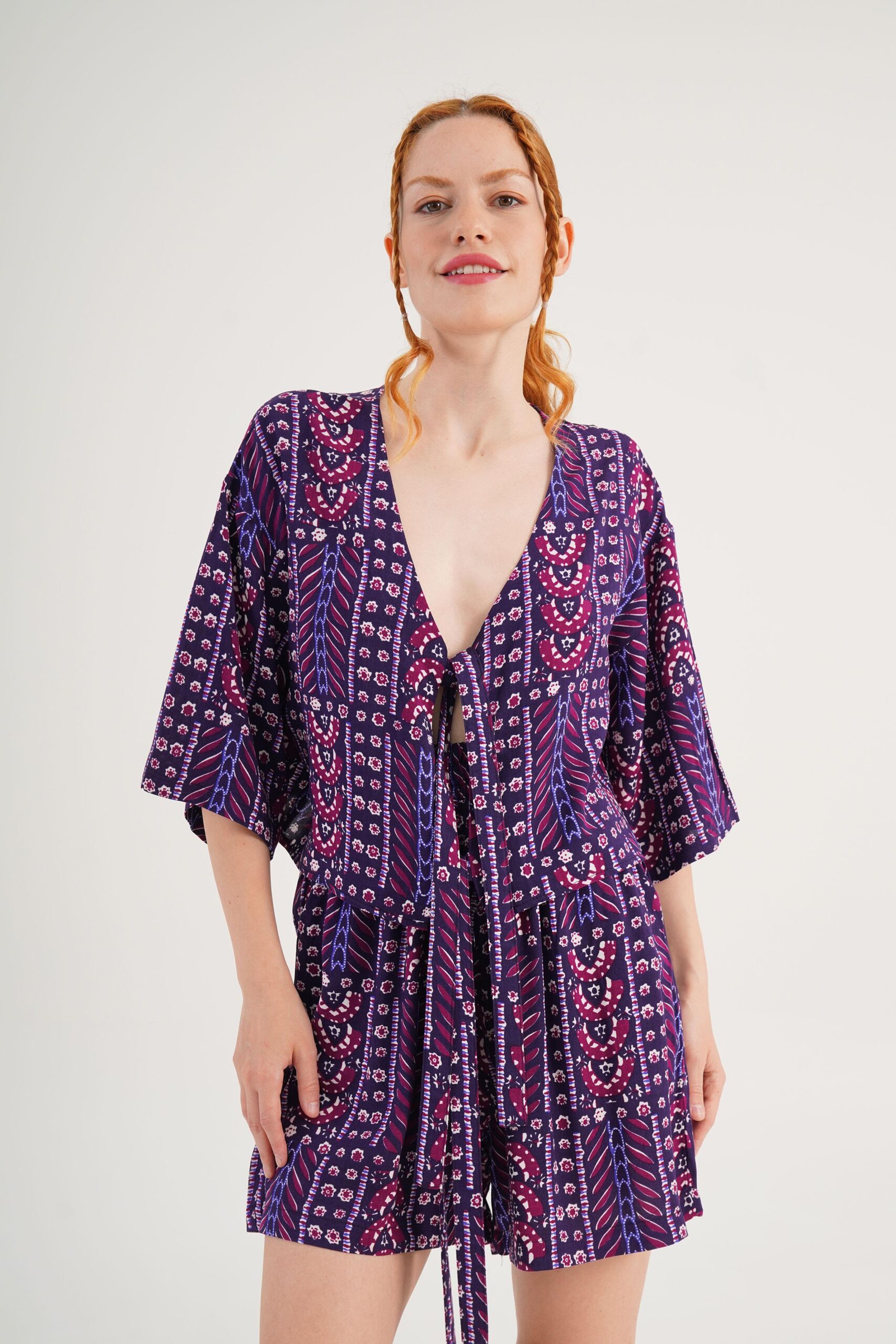 Purple Boho Casual Set With Paper Bag Shorts – Brand: Lustrin – Women & Kids, Baby Clothes Wholesale – TheBS Women