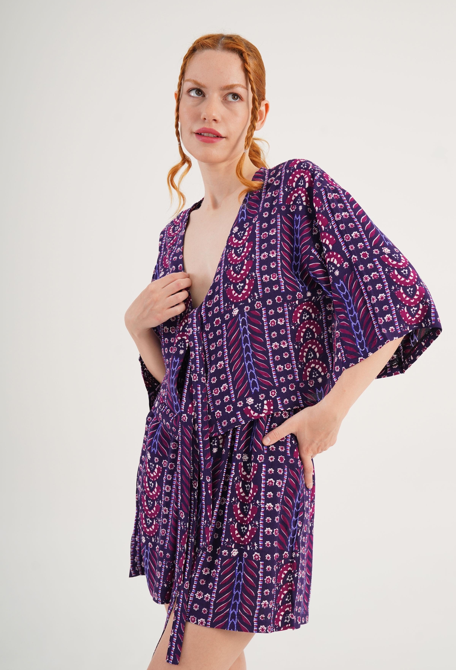 Purple Boho Casual Set With Paper Bag Shorts - Brand: Lustrin - Women & Kids, Baby Clothes Wholesale - TheBS Women