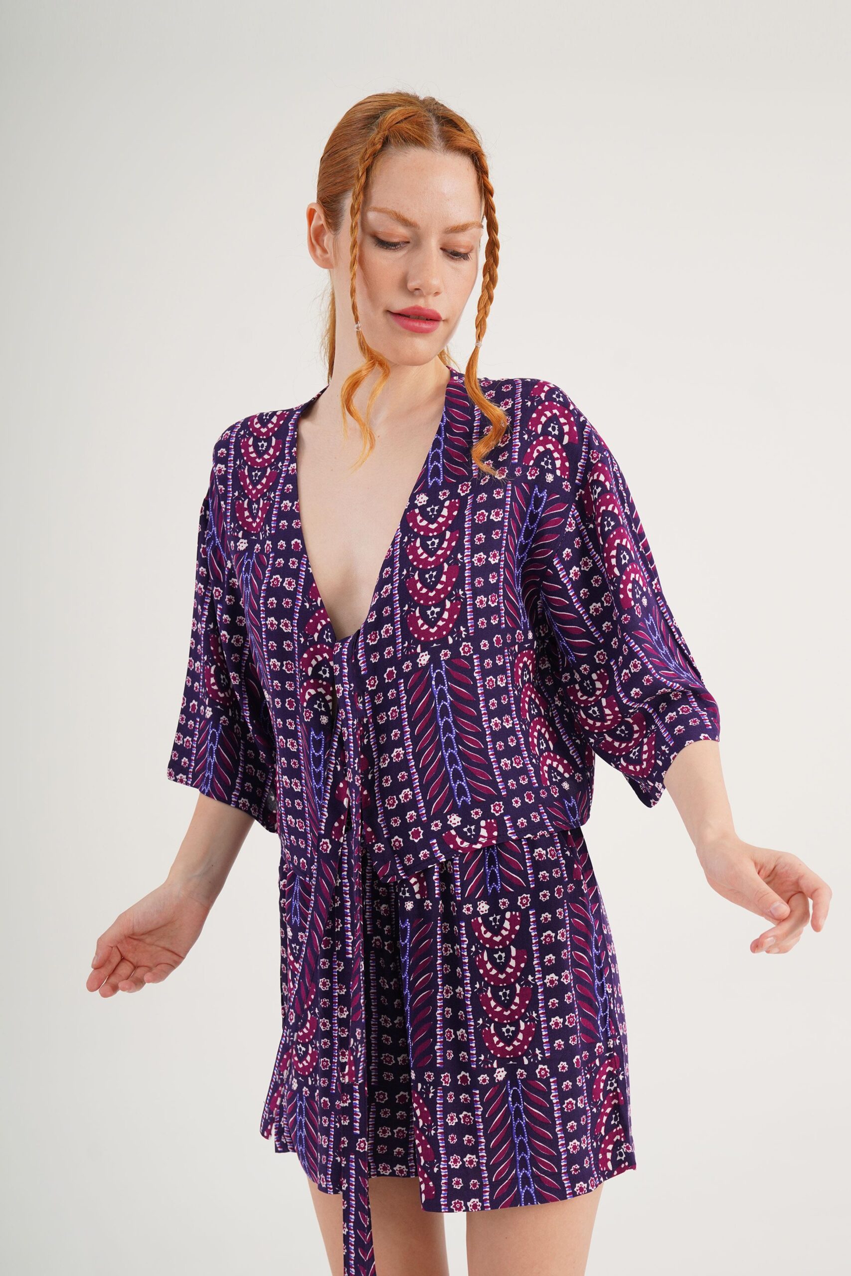 Purple Boho Casual Set With Paper Bag Shorts – Brand: Lustrin – Women & Kids, Baby Clothes Wholesale – TheBS Women