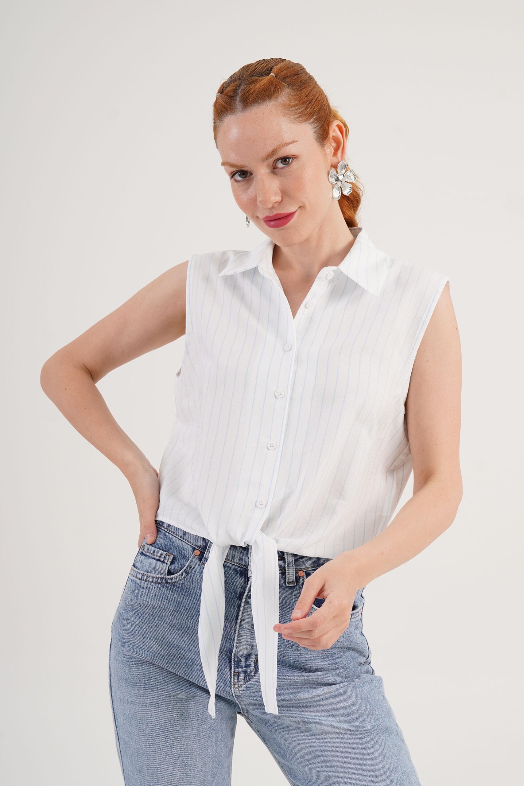 White Striped Casual Elegant Shirt - Brand: Lustrin - Women & Kids, Baby Clothes Wholesale - TheBS Women