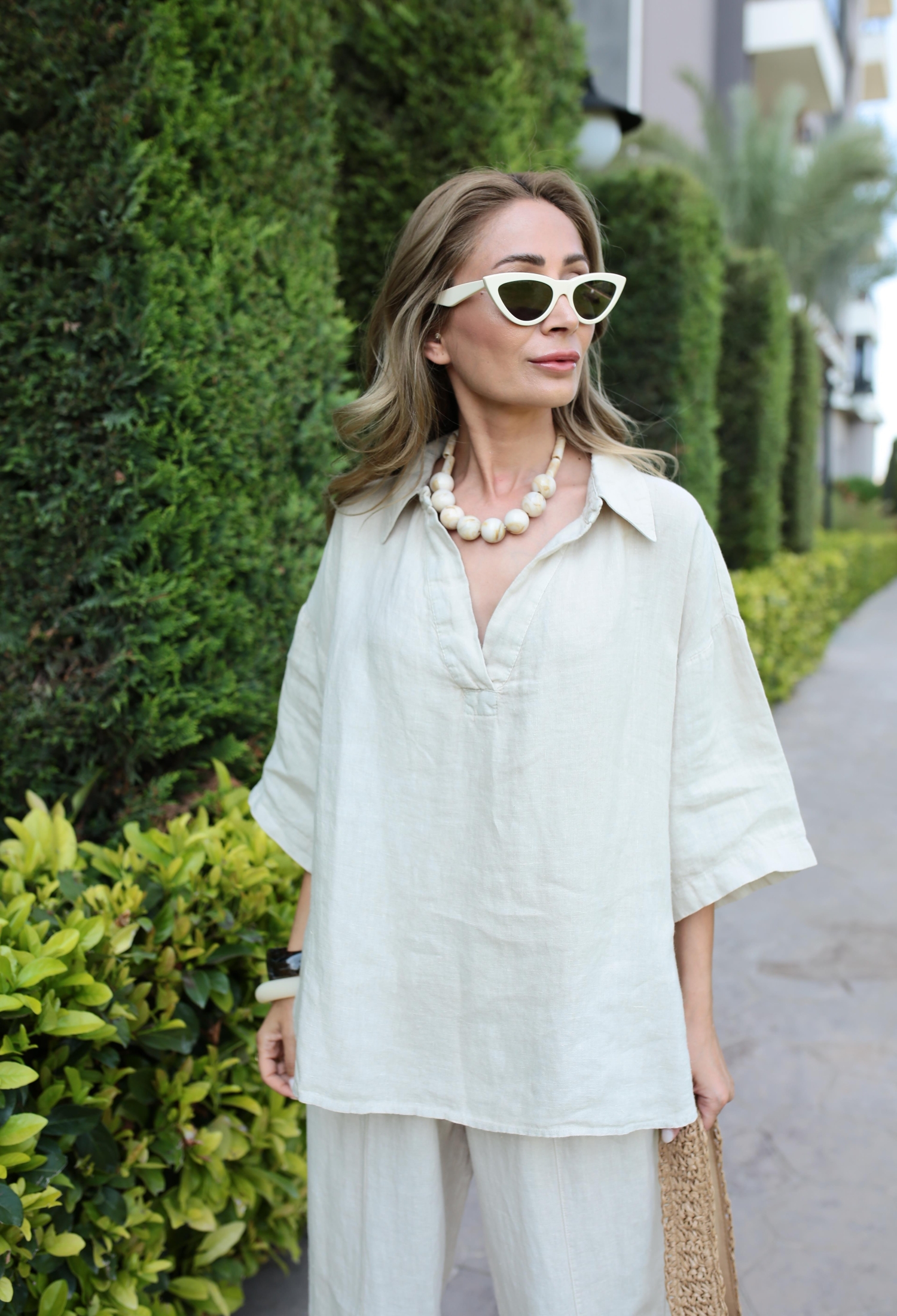 Beige Blouse With Notched Neck And 3/4 Sleeves - Brand: Cream Rouge - Women & Kids, Baby Clothes Wholesale - TheBS Women