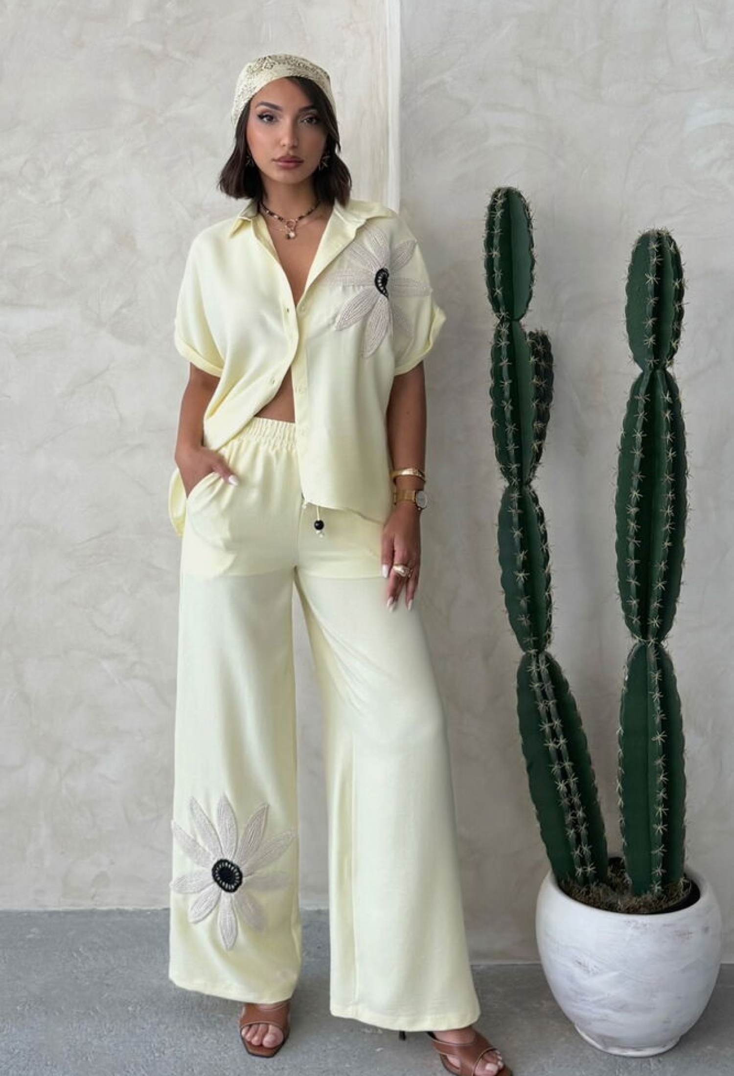 Beige Palazzo Pants With Wide Leg And Drawstring - Brand: Topshow - Women & Kids, Baby Clothes Wholesale - TheBS Women