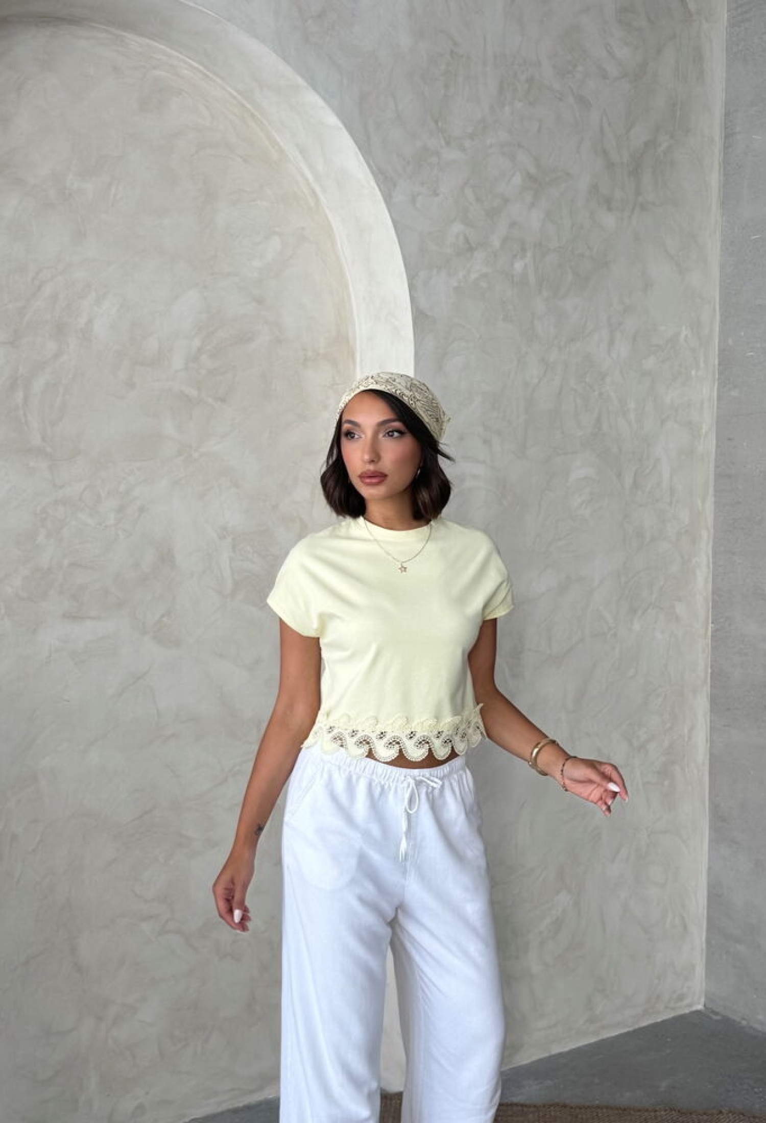 Beige Slim Fit Crop Blouse With Cap Sleeves - Brand: Topshow - Women & Kids, Baby Clothes Wholesale - TheBS Women