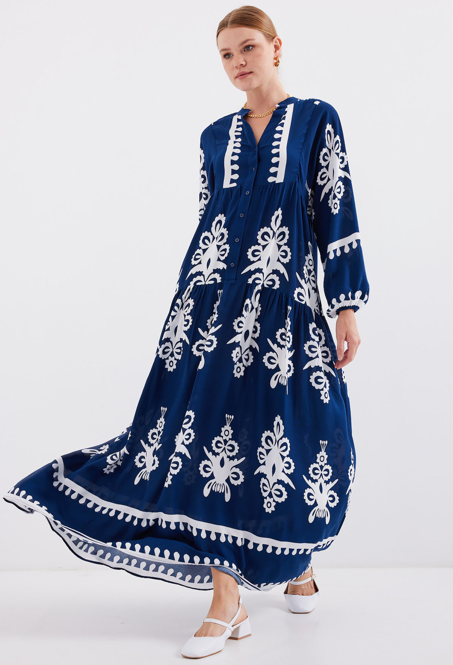 Ethnic Floral Smock Dress With V-Neck - Brand: Bigdart - Women & Kids, Baby Clothes Wholesale - TheBS Women