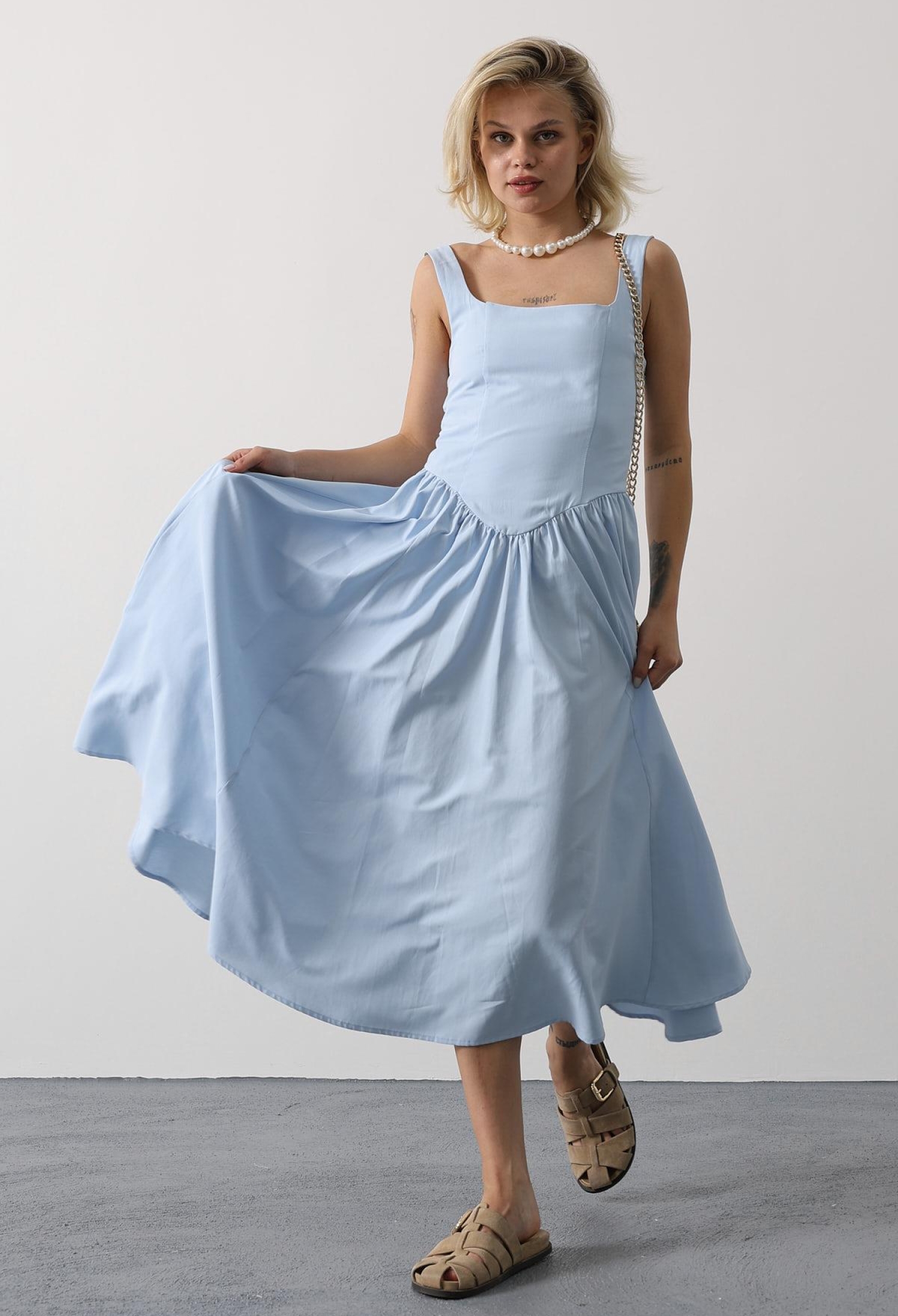 Fit And Flare Dress With Square Neck - Brand: Reyon - Women & Kids, Baby Clothes Wholesale - TheBS Women