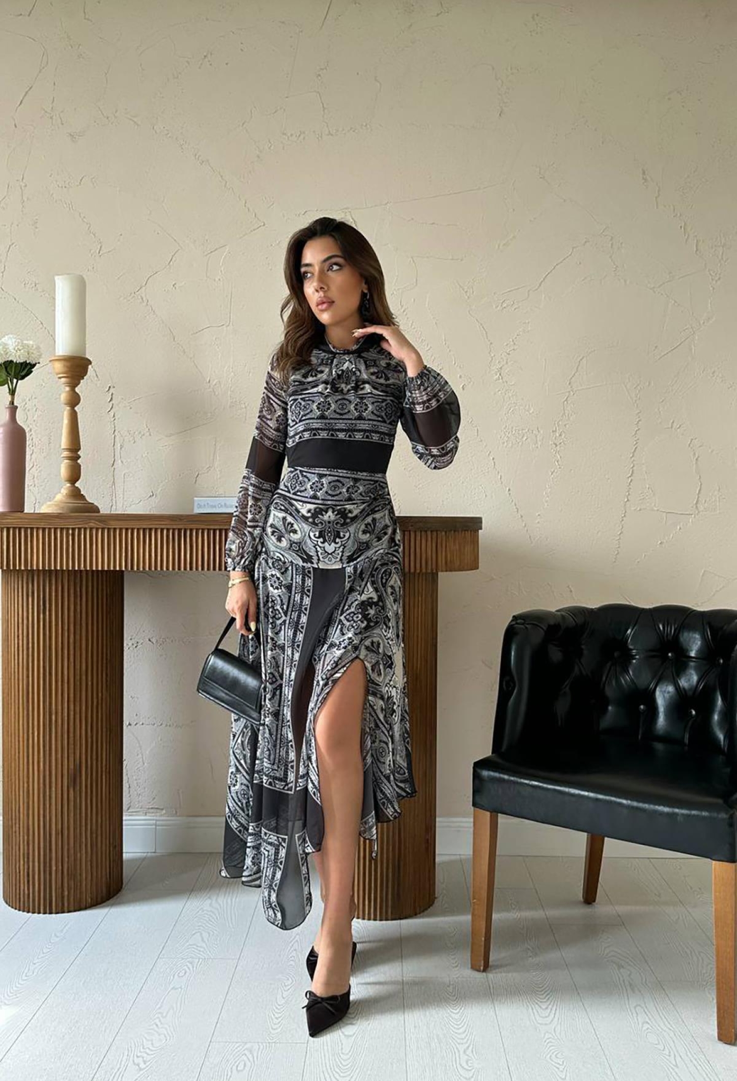 Raglan Sleeve Printed Dress - Black - Brand: Elisa - Women & Kids, Baby Clothes Wholesale - TheBS Women