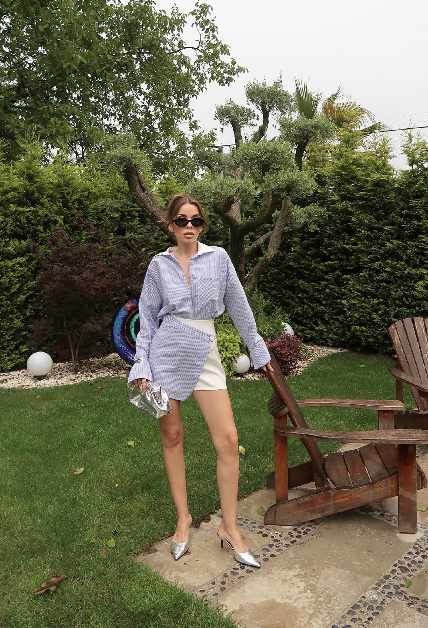 Striped Skirt Shorts - White - Brand: Elisa - Women & Kids, Baby Clothes Wholesale - TheBS Women