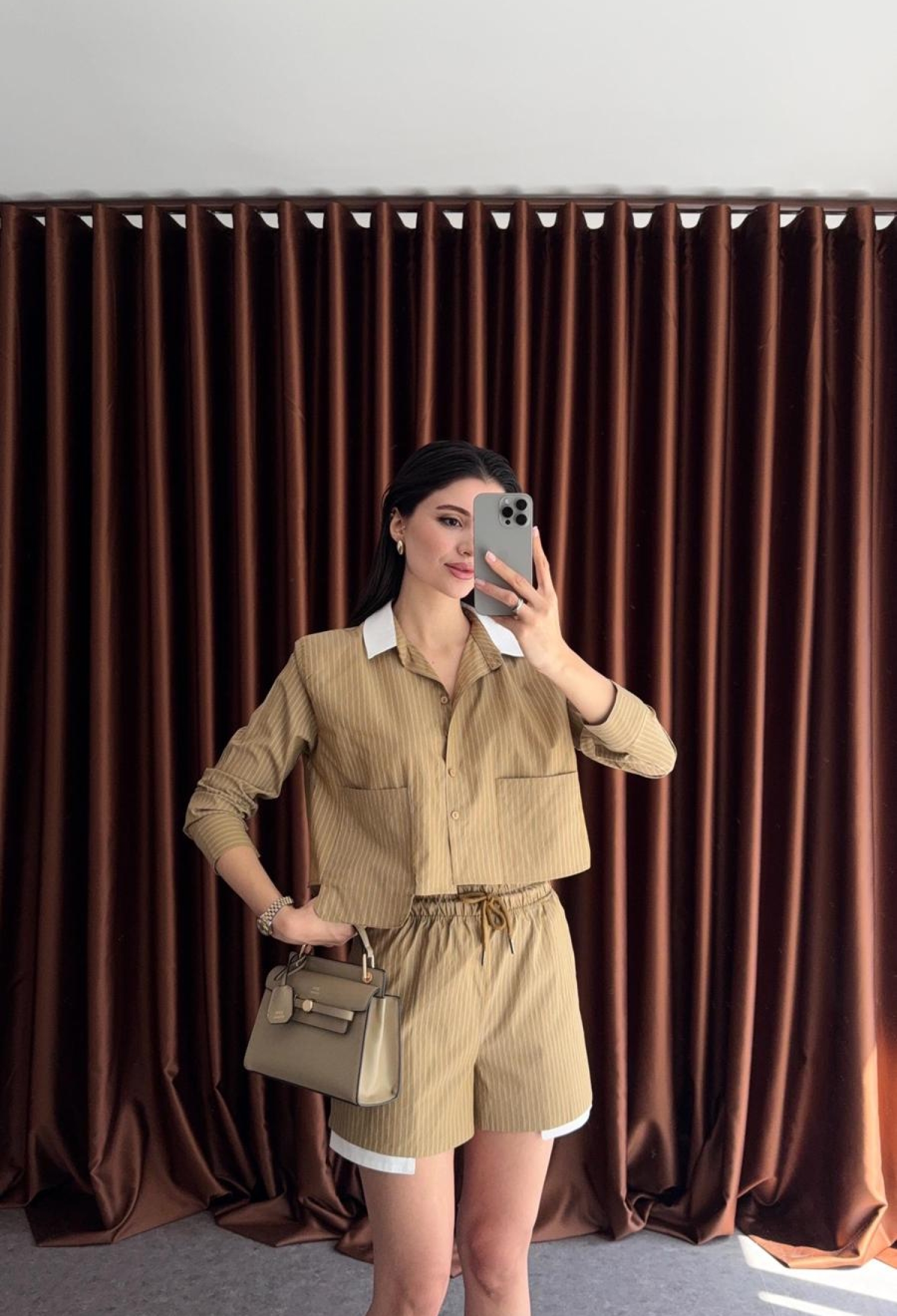 Beige Striped Paper Bag High Waist Shorts - Brand: Cream Rouge - Women & Kids, Baby Clothes Wholesale - TheBS Women