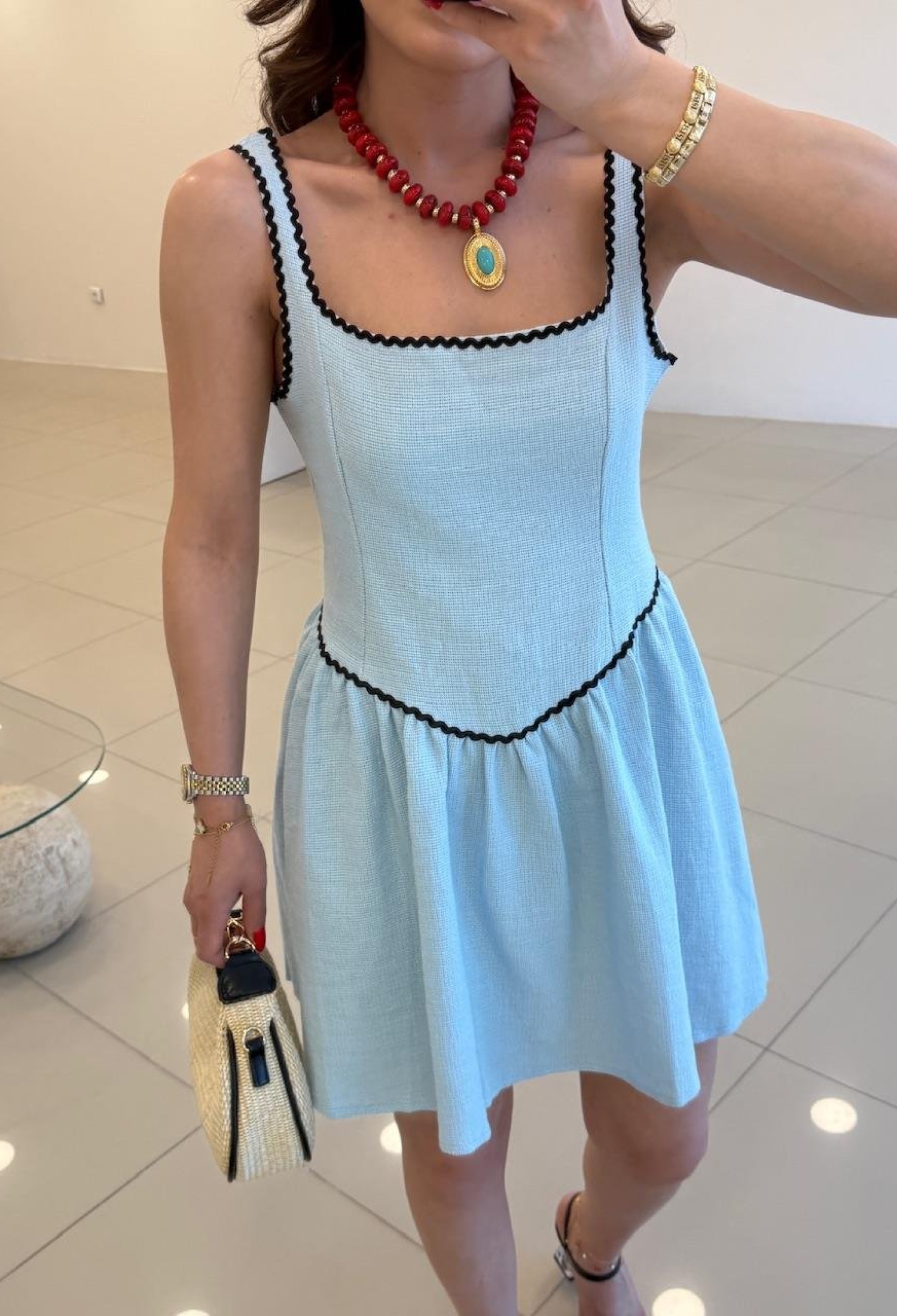 Black Babydoll Dress With Square Neck And Cap Sleeves - Brand: Cream Rouge - Women & Kids, Baby Clothes Wholesale - TheBS Women