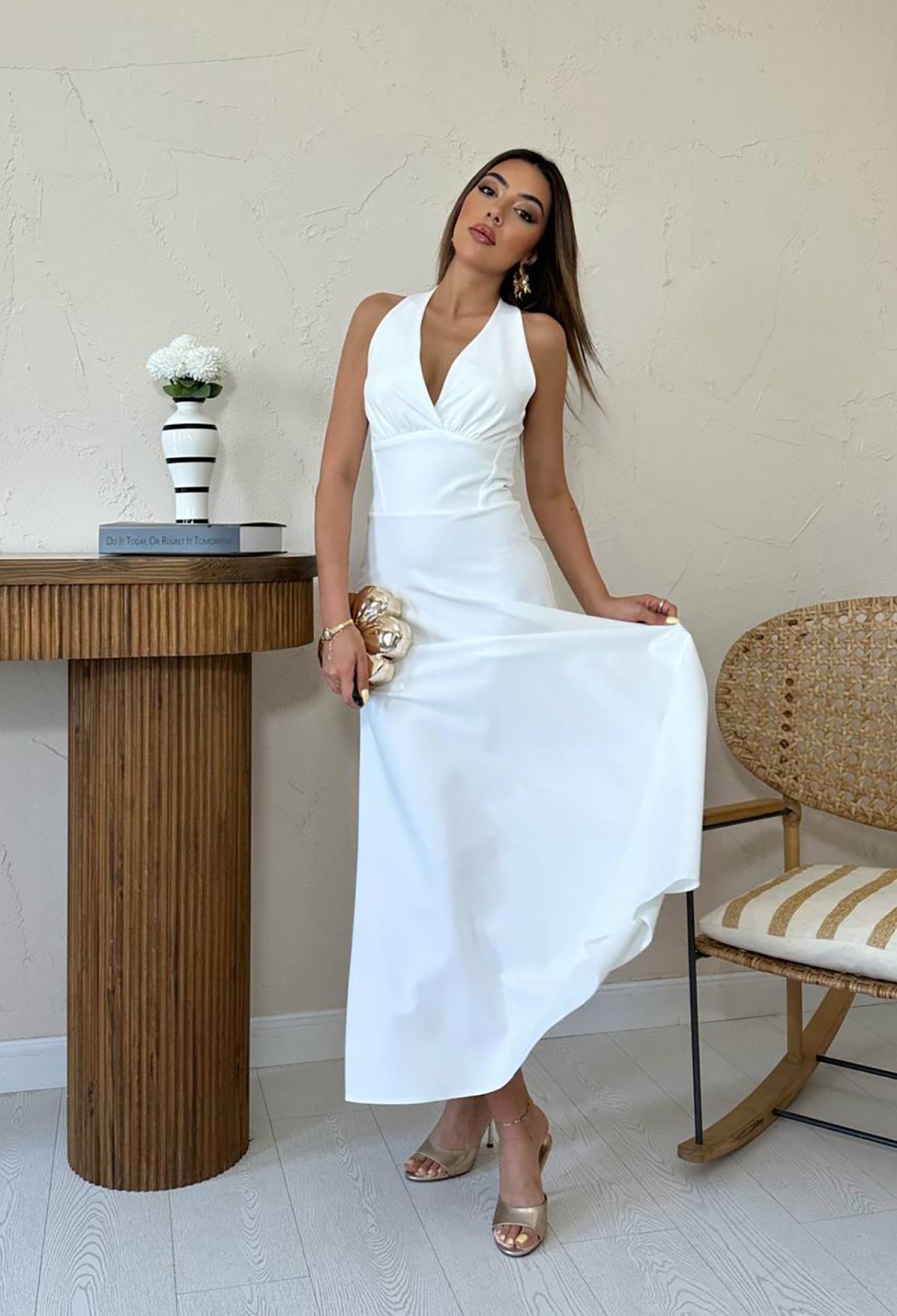 White Elegant Sleeveless V-Neck Maxi Slip Dress With Cap Sleeve - Brand: Elisa - Women & Kids, Baby Clothes Wholesale - TheBS Women