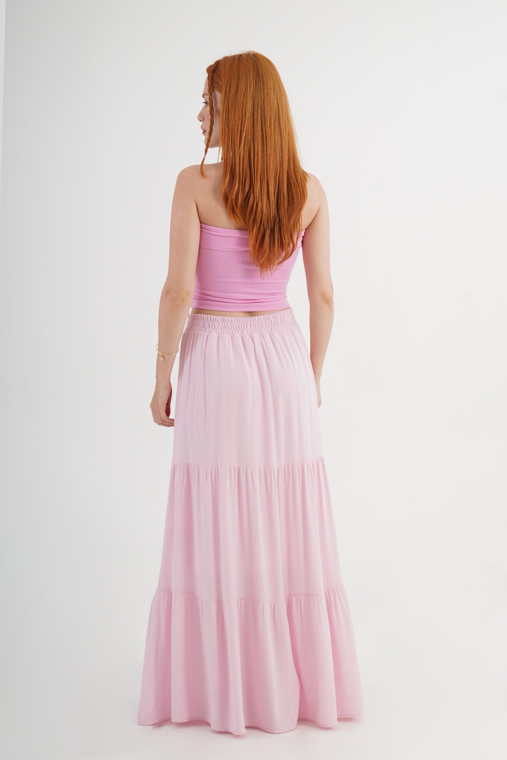 Pink Layered Maxi Skirt Mid Waist Casual Boho – Brand: Lustrin – Women & Kids, Baby Clothes Wholesale – TheBS Women