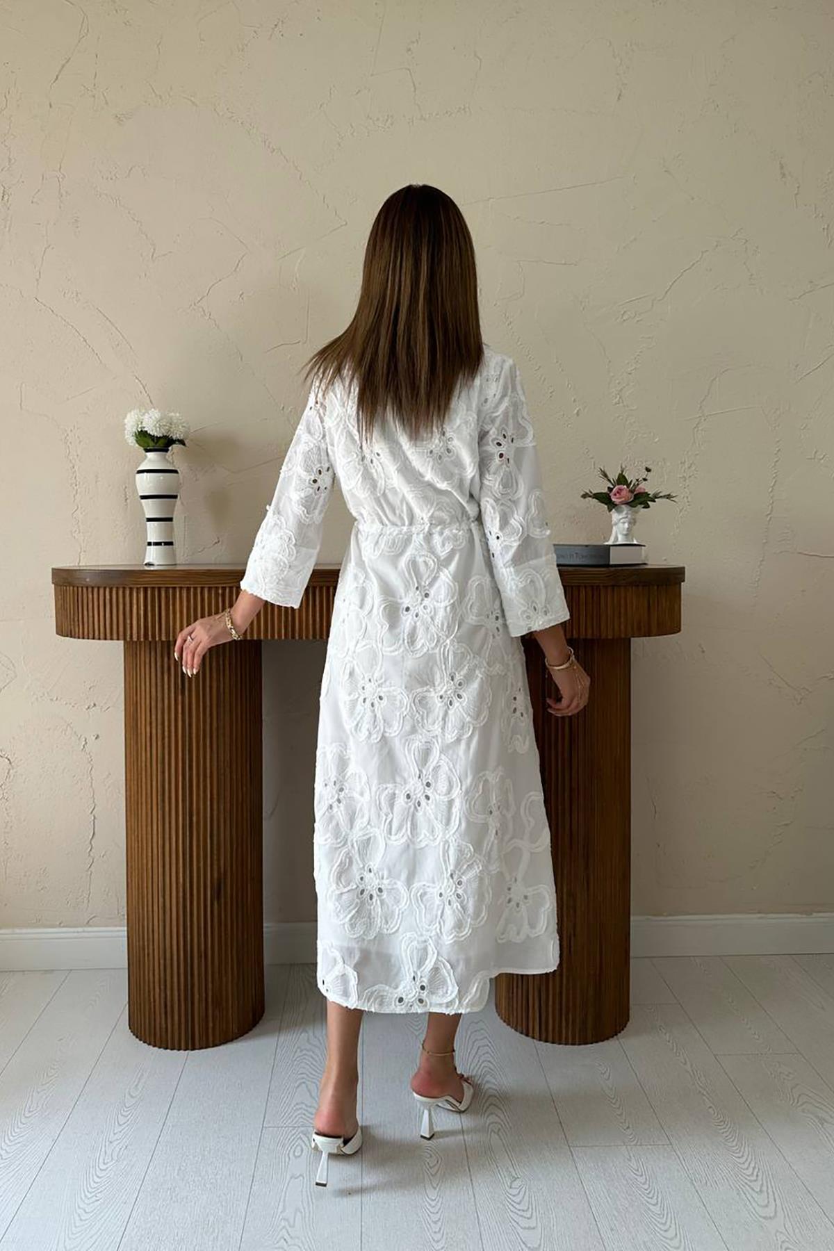 White Floral Midi Shirt Dress With Notched Neck – Brand: Elisa – Women & Kids, Baby Clothes Wholesale – TheBS Women