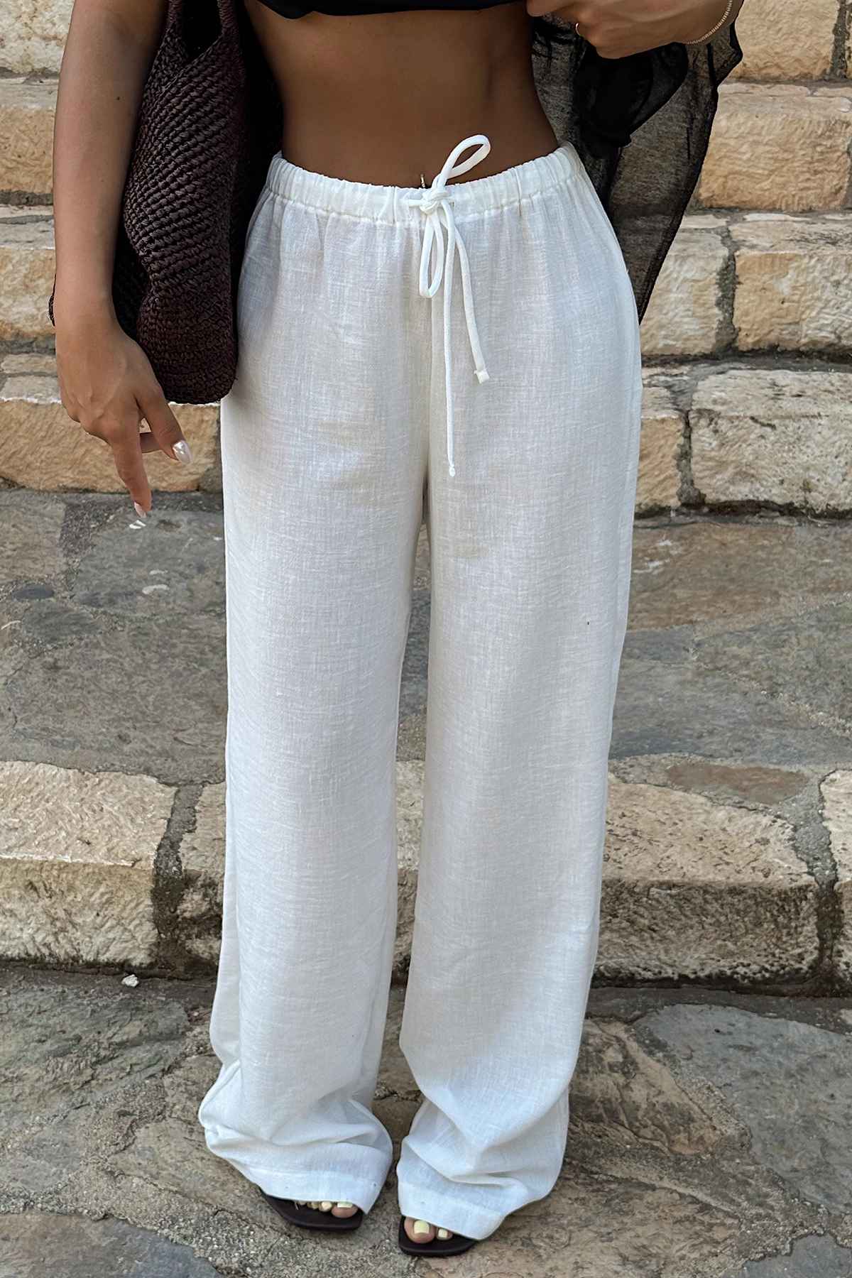 White Palazzo Pants With Drawstring Waist – Brand: EYYO ATELIER – Women & Kids, Baby Clothes Wholesale – TheBS Women