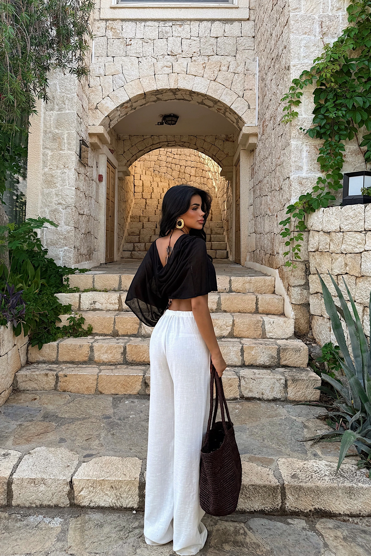 White Palazzo Pants With Drawstring Waist – Brand: EYYO ATELIER – Women & Kids, Baby Clothes Wholesale – TheBS Women