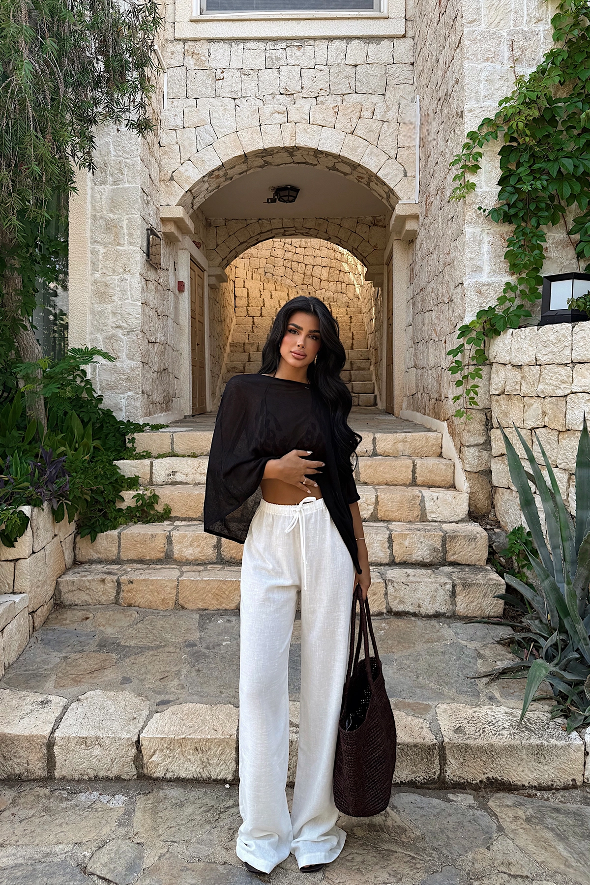 White Palazzo Pants With Drawstring Waist – Brand: EYYO ATELIER – Women & Kids, Baby Clothes Wholesale – TheBS Women