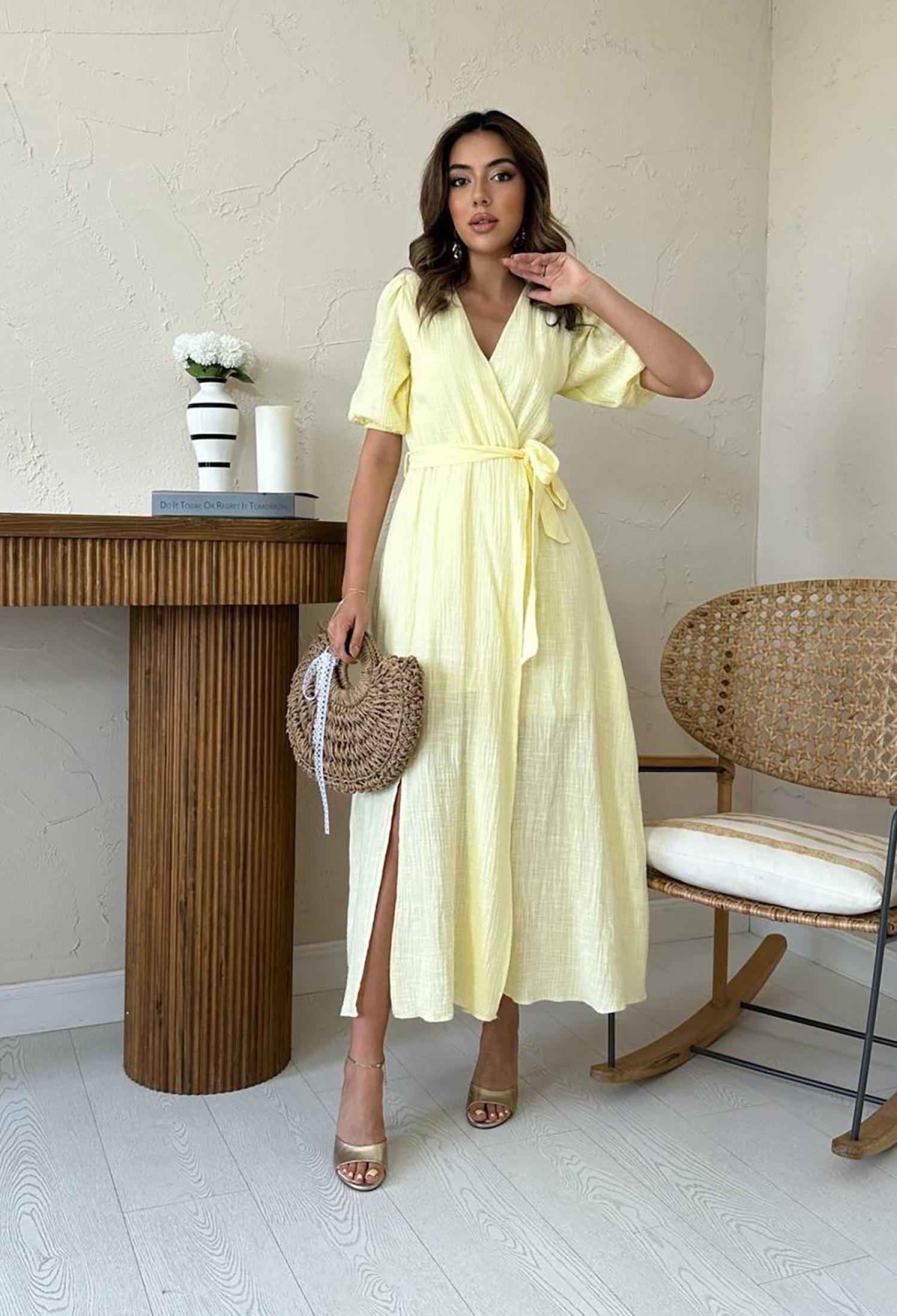 Wrap Maxi Dress With Puff Half Sleeves - Brand: Elisa - Women & Kids, Baby Clothes Wholesale - TheBS Women