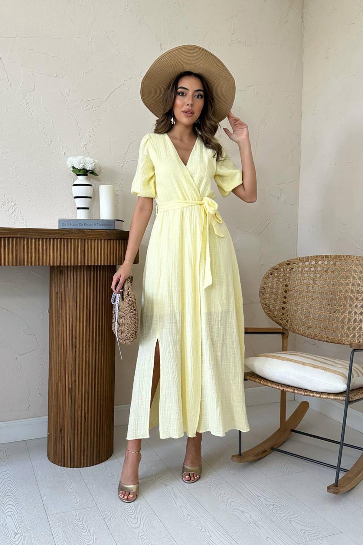 Wrap Maxi Dress With Puff Half Sleeves – Brand: Elisa – Women & Kids, Baby Clothes Wholesale – TheBS Women