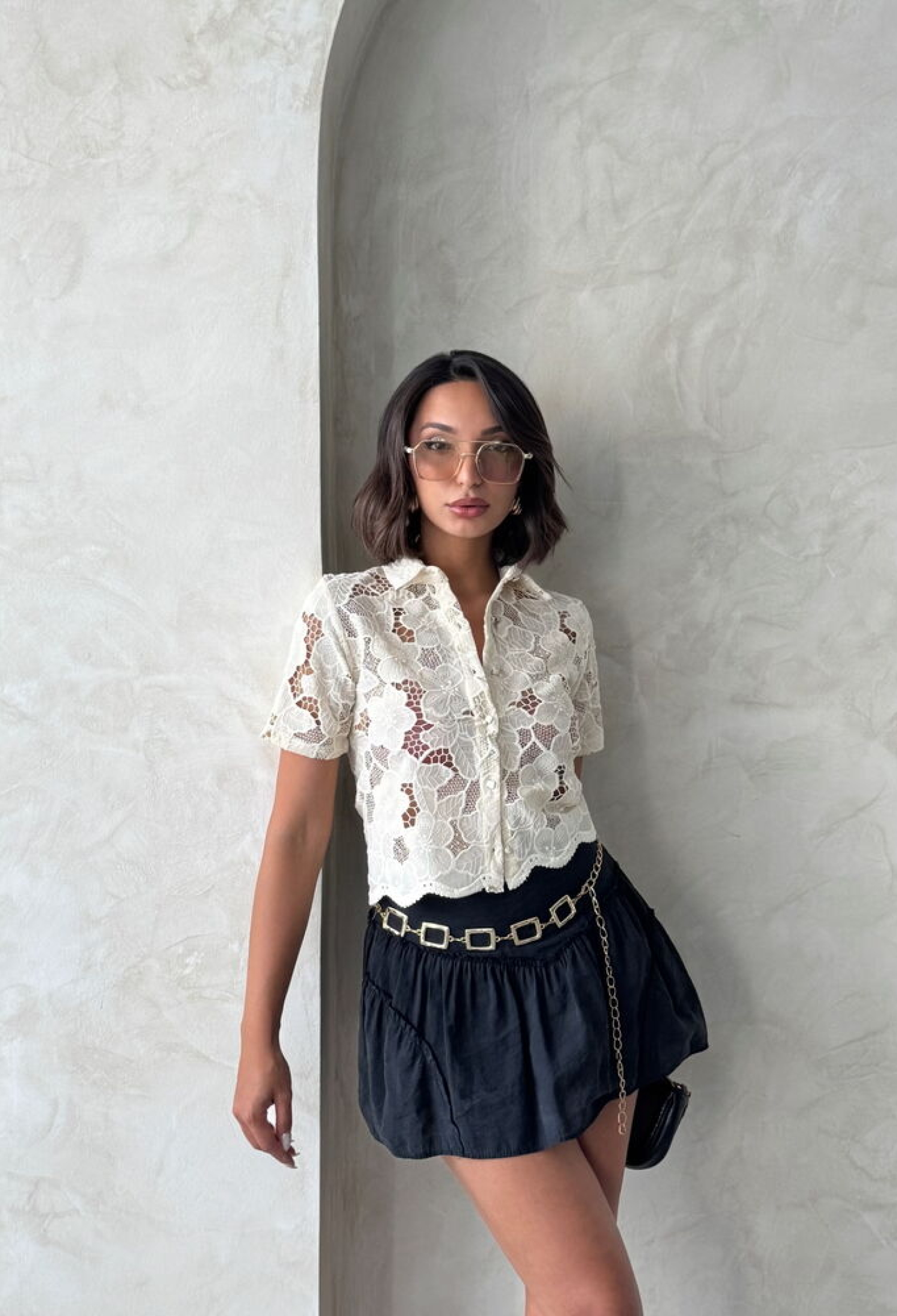 White Floral Crop Shirt With Notched Neck - Brand: Topshow - Women & Kids, Baby Clothes Wholesale - TheBS Women