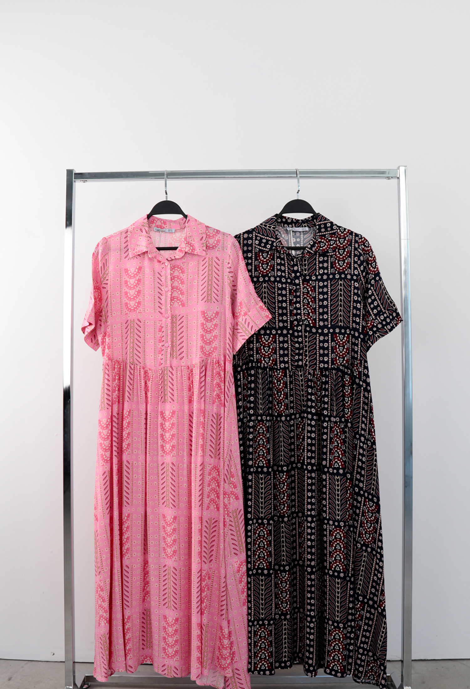 Pink Paisley Maxi Shirt DressBoho Casual Style - Brand: Cream Rouge - Women & Kids, Baby Clothes Wholesale - TheBS Women