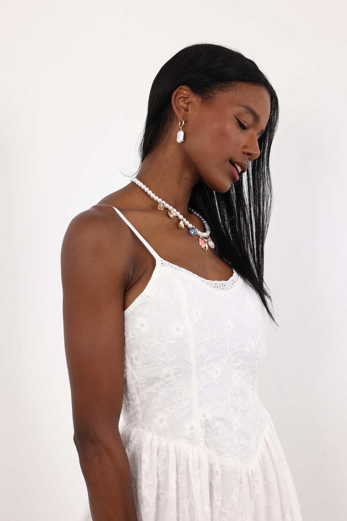 White Floral Slip Midi Dress With Sweetheart Neck – Brand: Cream Rouge – Women & Kids, Baby Clothes Wholesale – TheBS Women