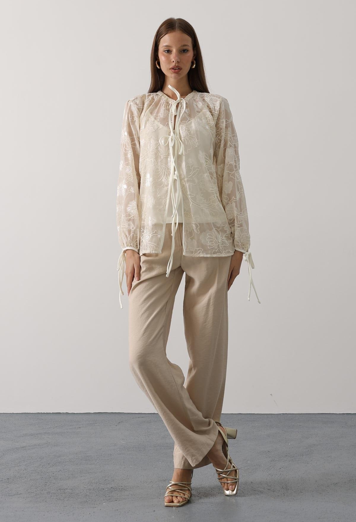 Beige Elegant Tie Closure Shirt - Brand: Reyon - Women & Kids, Baby Clothes Wholesale - TheBS Women