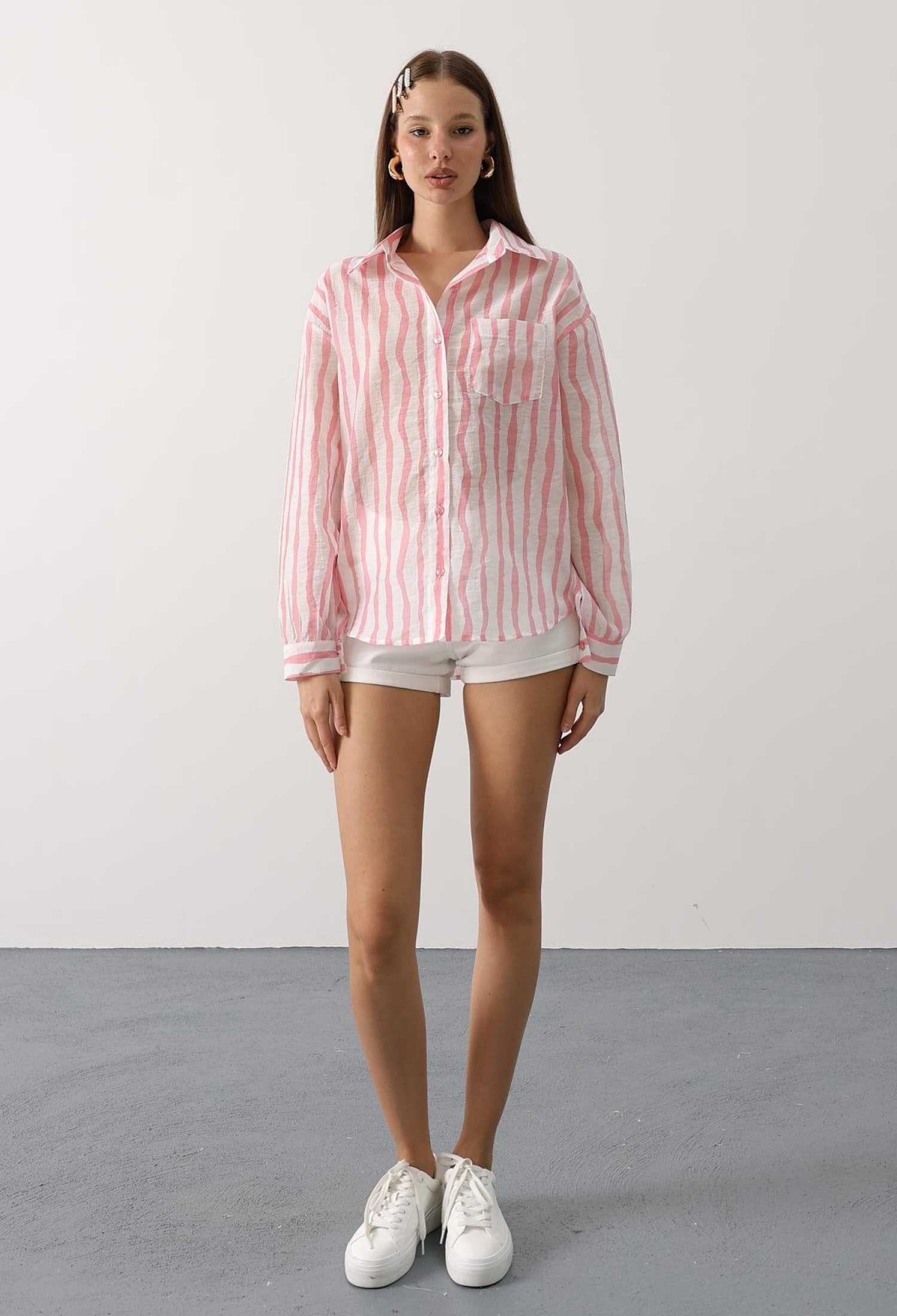 Striped Casual Buttoned Long Sleeve Shirt - Brand: Reyon - Women & Kids, Baby Clothes Wholesale - TheBS Women