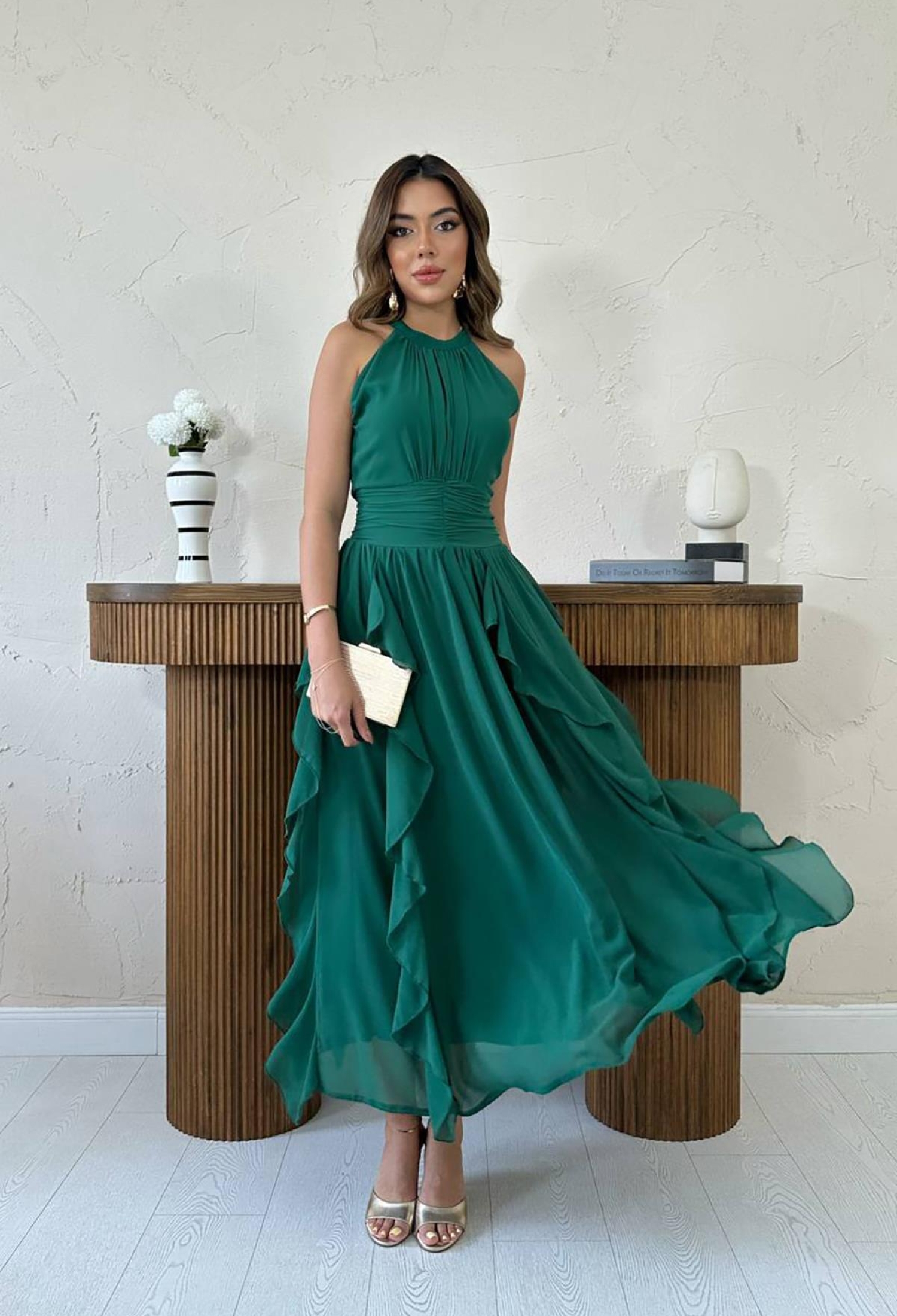 Elegant Green Maxi Fit And Flare Dress - Brand: Elisa - Women & Kids, Baby Clothes Wholesale - TheBS Women