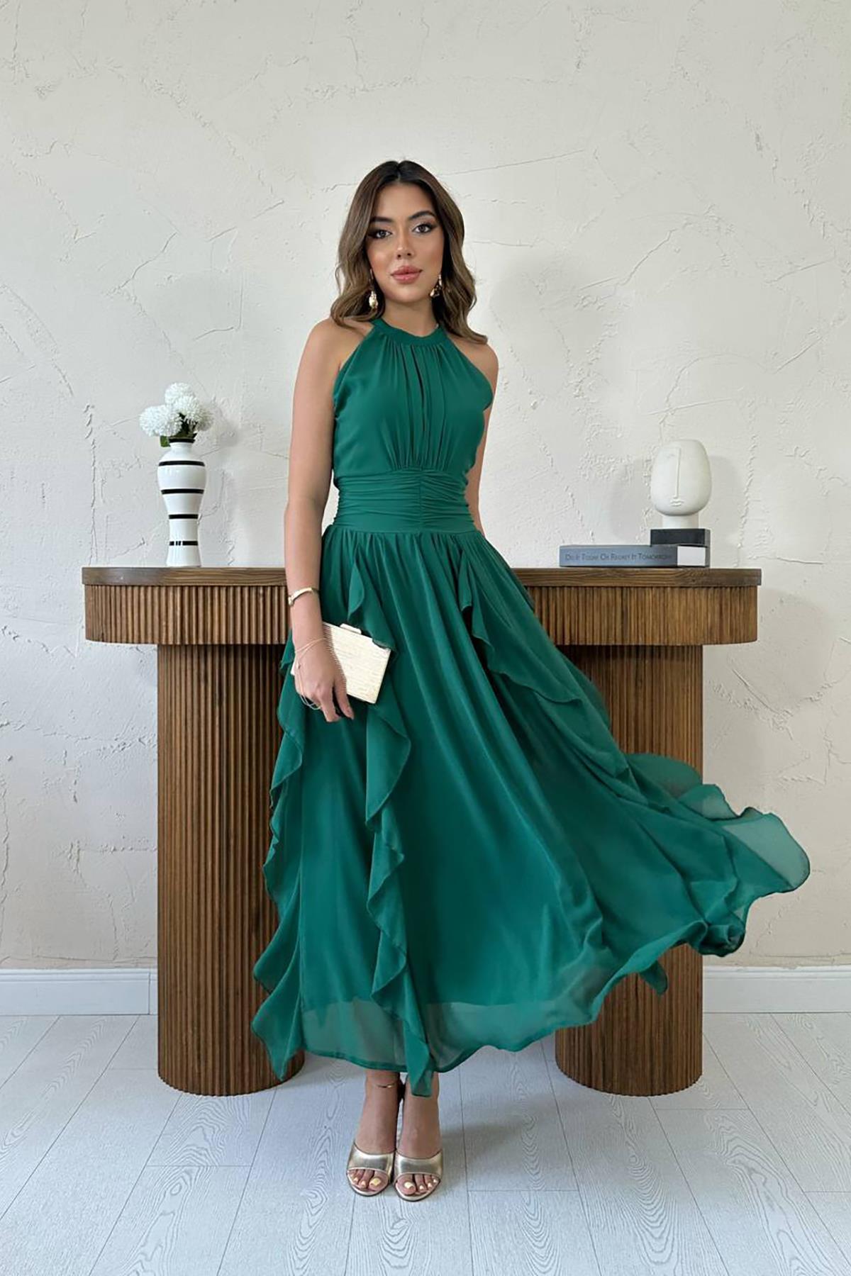 Elegant Green Maxi Fit And Flare Dress - Brand: Elisa - Women & Kids, Baby Clothes Wholesale - TheBS Women