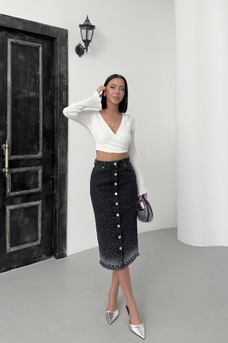 Black High Waist Pencil Midi Skirt With Polka Dots - Brand: XLove - Women & Kids, Baby Clothes Wholesale - TheBS Women Black High Waist Pencil Midi Skirt With Polka Dots - Brand: XLove - Women & Kids, Baby Clothes Wholesale - TheBS Women