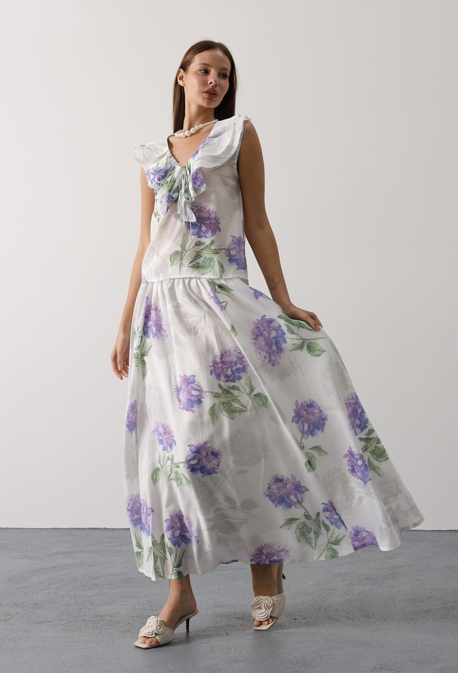 White Flared Maxi Skirt Mid Waist Pull On - Brand: Reyon - Women & Kids, Baby Clothes Wholesale - TheBS Women