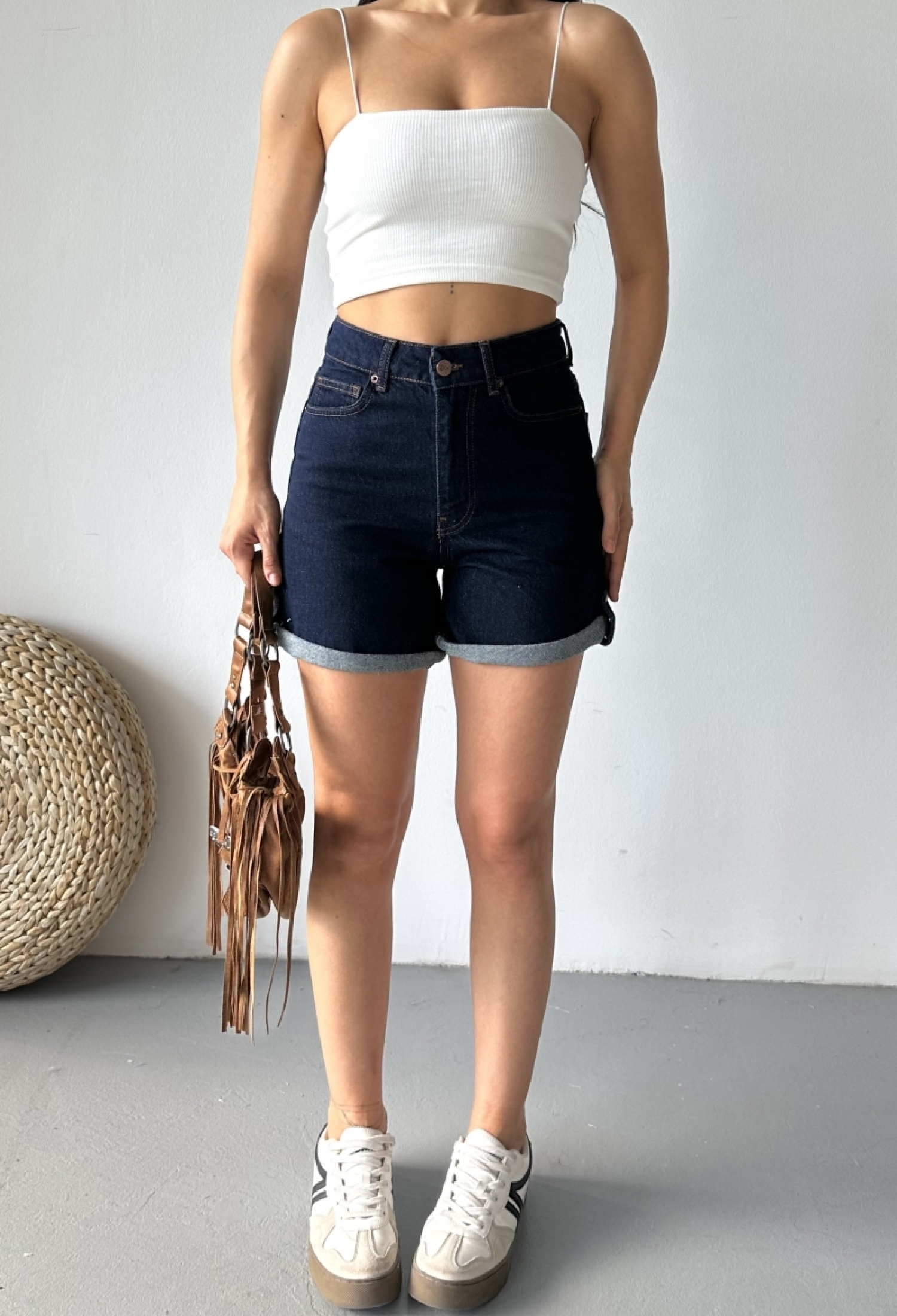 Blue Casual Bermuda Shorts High Waist With Buttoned Closure - Brand: XLove - Women & Kids, Baby Clothes Wholesale - TheBS Women