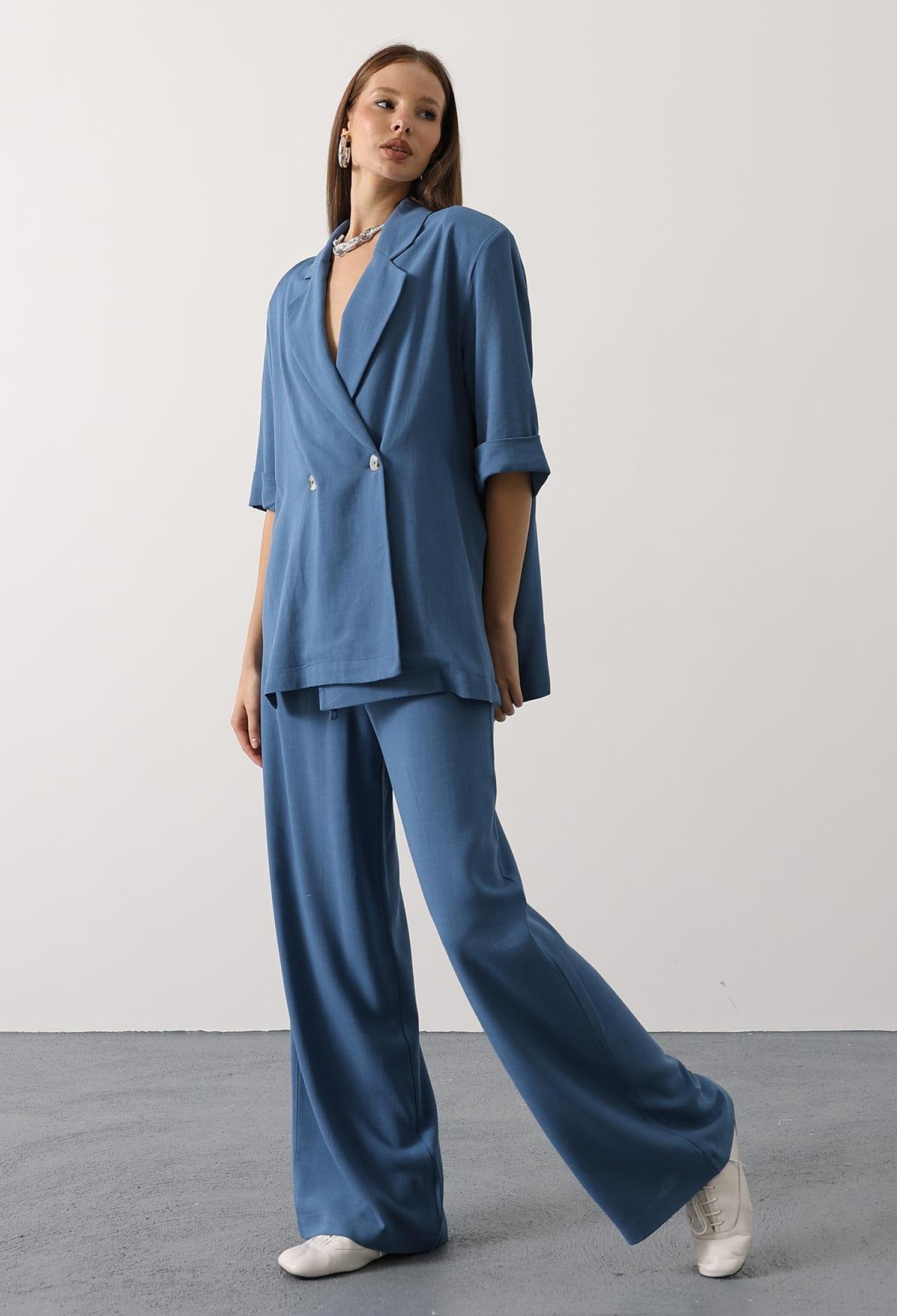 Blue Palazzo Pants High Waist Wide Leg - Brand: Reyon - Women & Kids, Baby Clothes Wholesale - TheBS Women