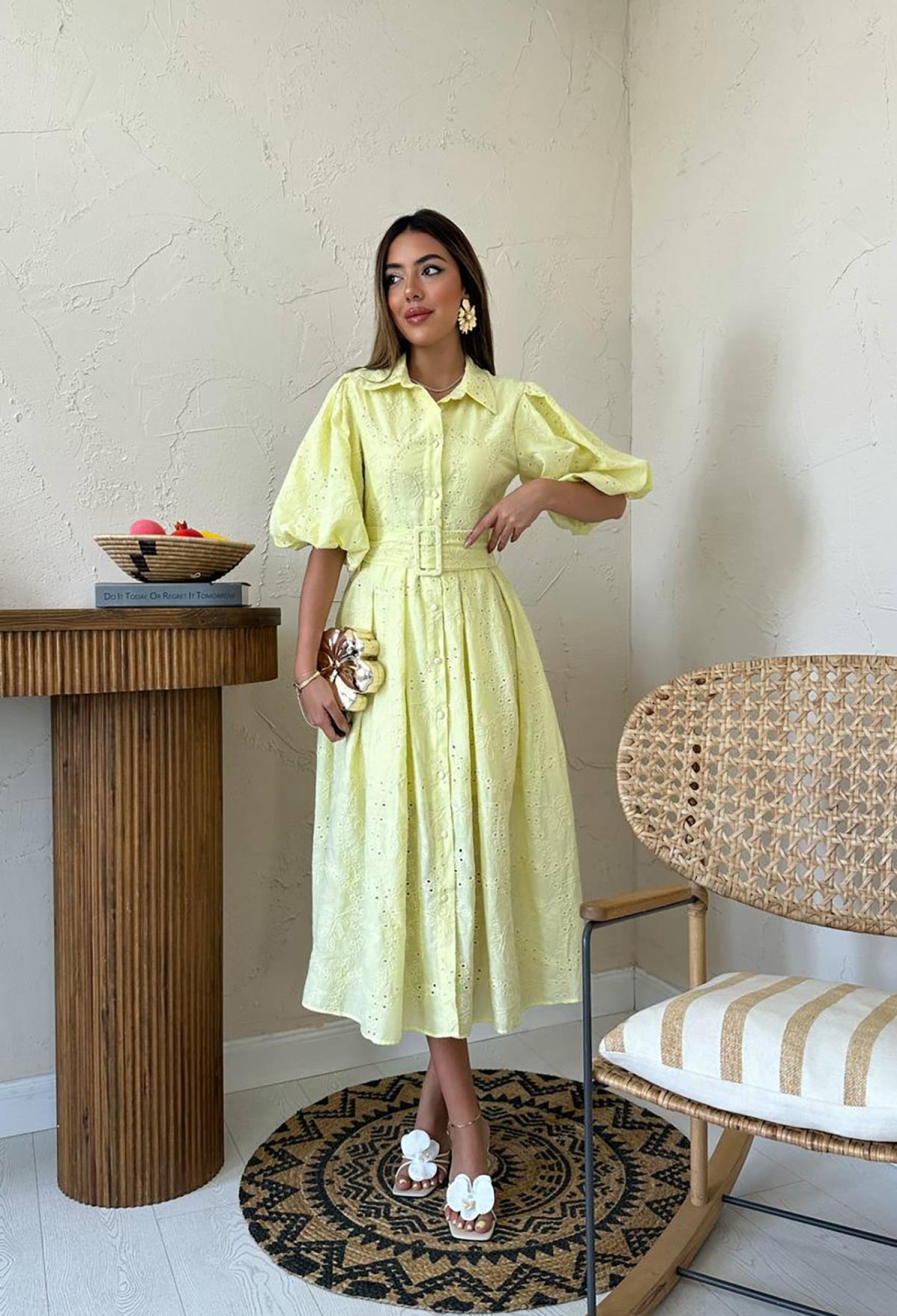 Elegant Midi Shirt Dress With Ballon Sleeves - Brand: Elisa - Women & Kids, Baby Clothes Wholesale - TheBS Women