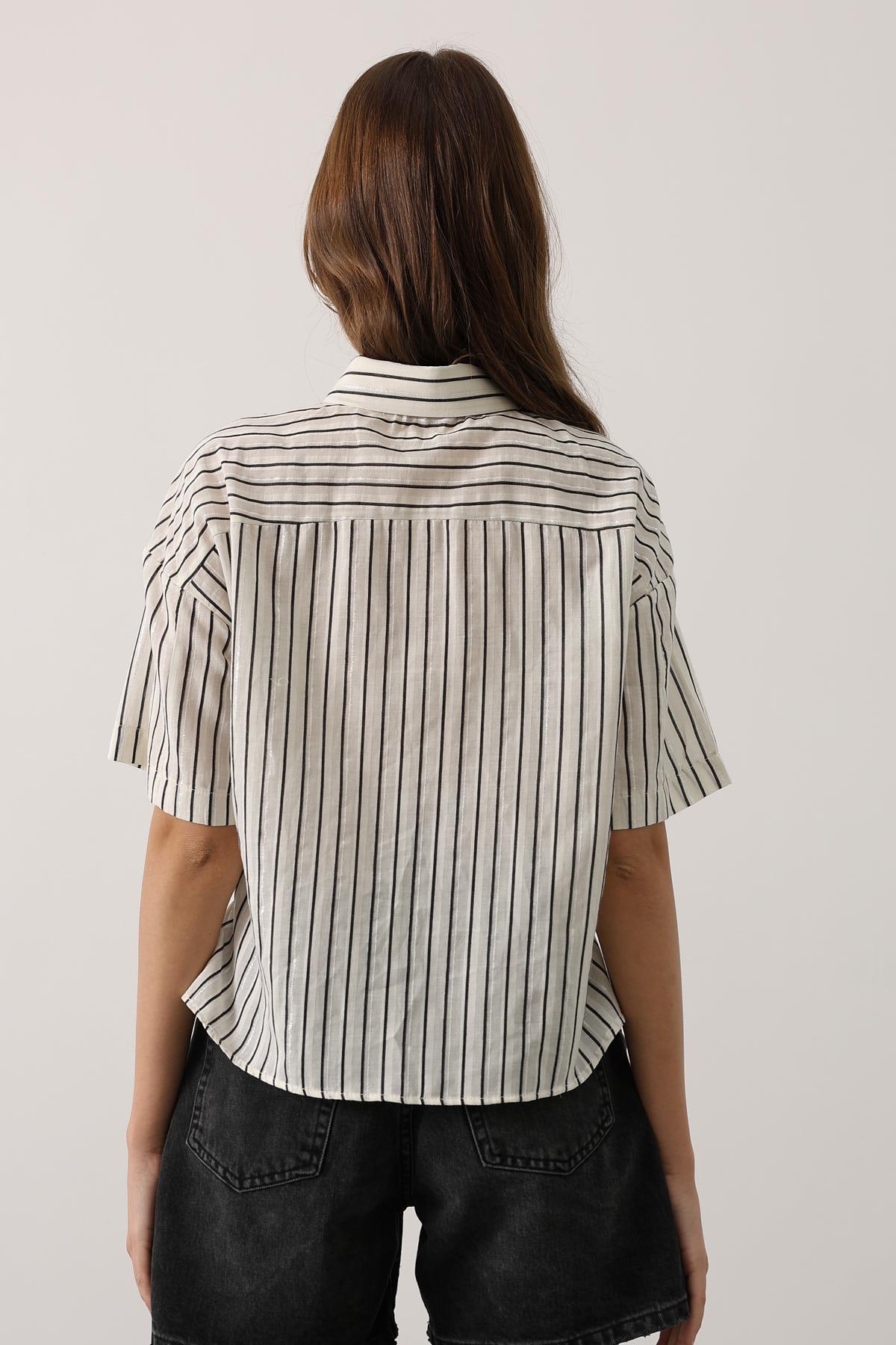 White Casual Striped Polo Neck Shirt - Brand: Reyon - Women & Kids, Baby Clothes Wholesale - TheBS Women White Casual Striped Polo Neck Shirt - Brand: Reyon - Women & Kids, Baby Clothes Wholesale - TheBS Women