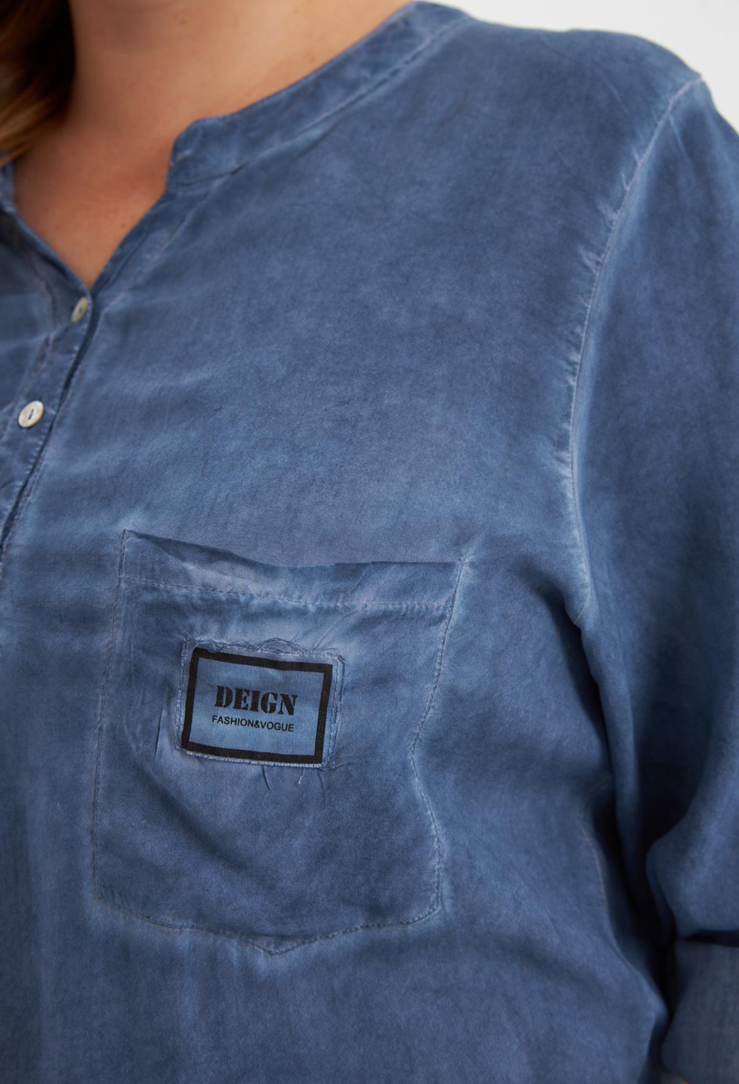 Blue Casual Plus Size Blouse With Grandad Neck - Brand: RMG - Women & Kids, Baby Clothes Wholesale - TheBS Women