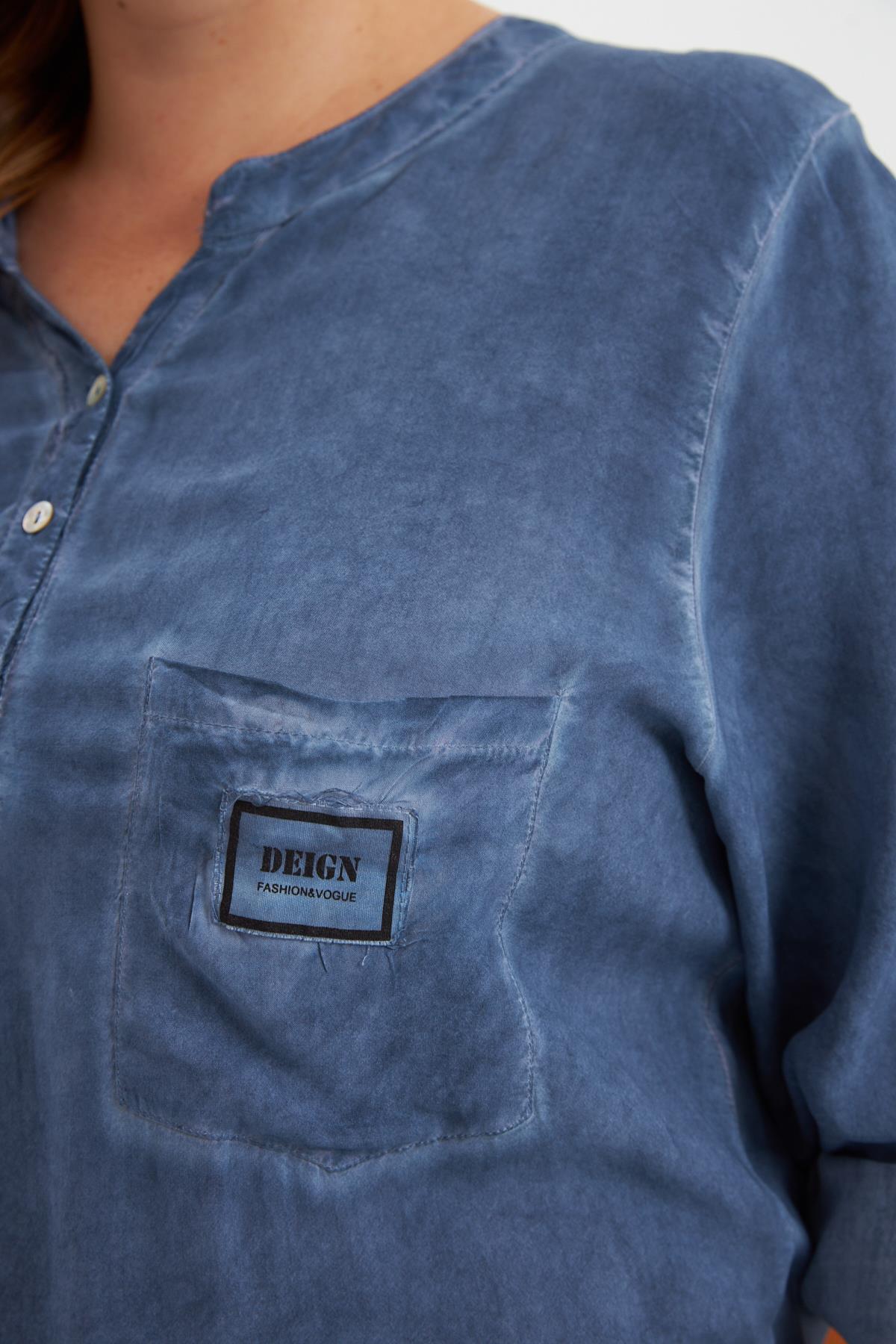 Blue Casual Plus Size Blouse With Grandad Neck - Brand: RMG - Women & Kids, Baby Clothes Wholesale - TheBS Women Blue Casual Plus Size Blouse With Grandad Neck - Brand: RMG - Women & Kids, Baby Clothes Wholesale - TheBS Women