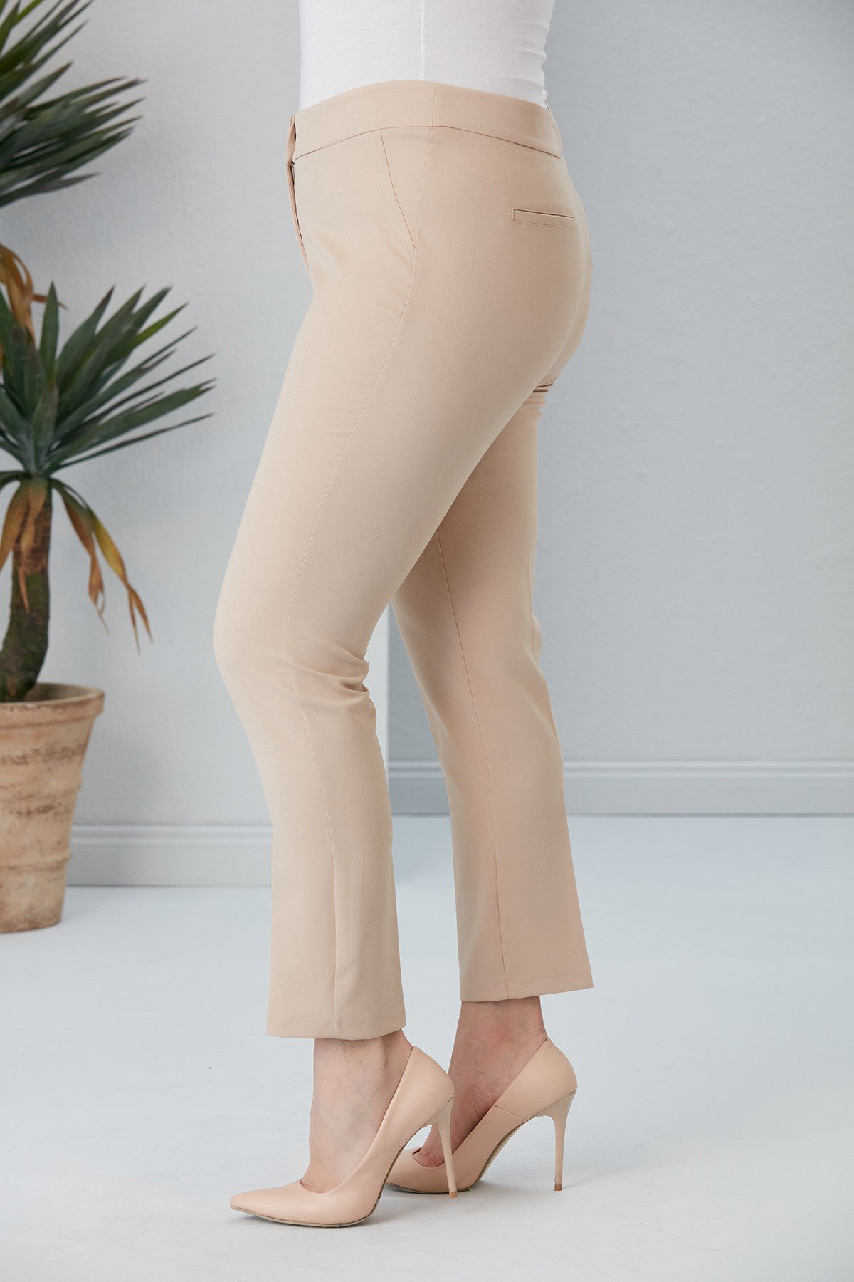 Beige Tapered Cropped Pants With Button Closure - Brand: RMG - Women & Kids, Baby Clothes Wholesale - TheBS Women