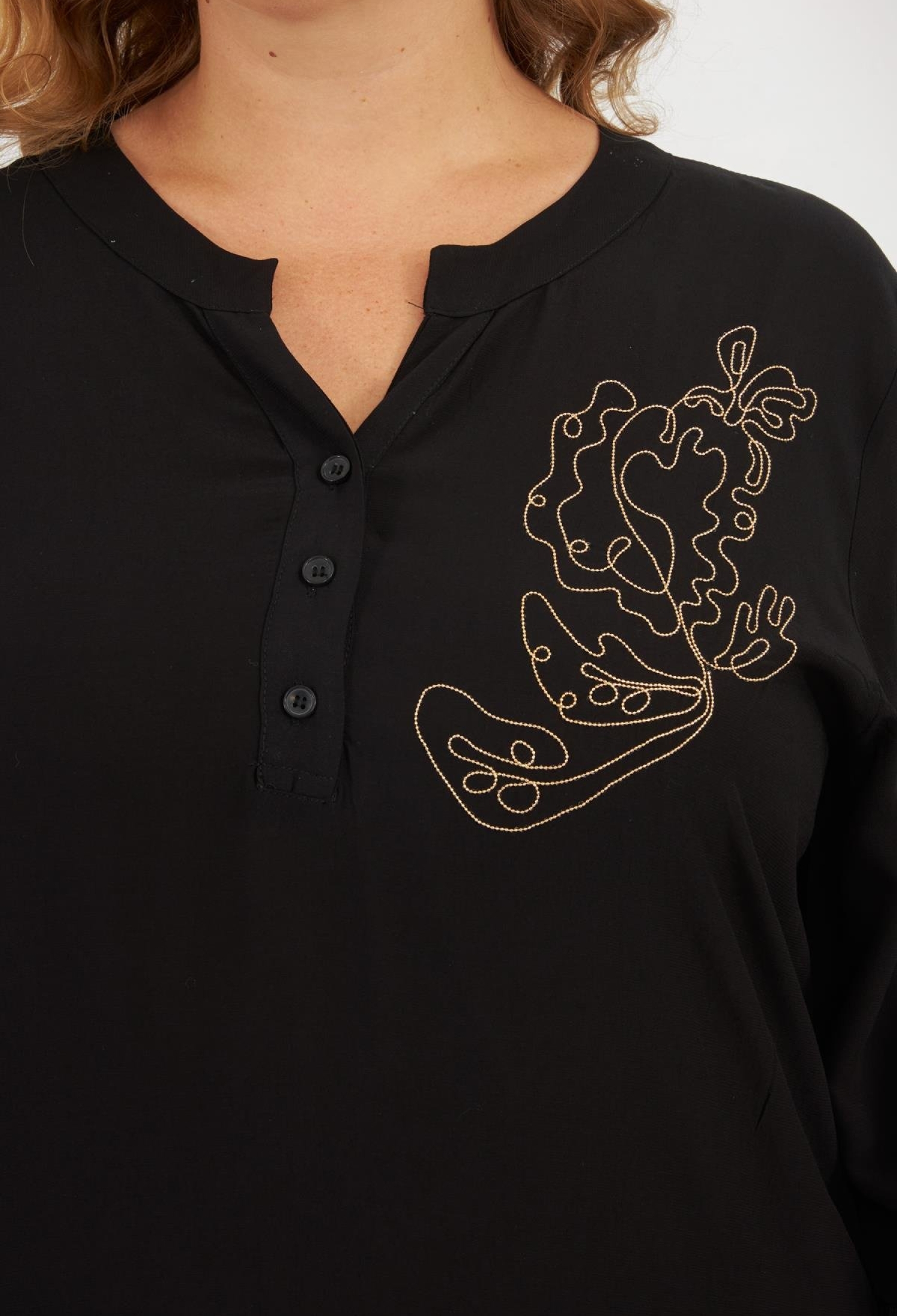 Black Plus Size Casual Blouse With Grandad Neck - Brand: RMG - Women & Kids, Baby Clothes Wholesale - TheBS Women