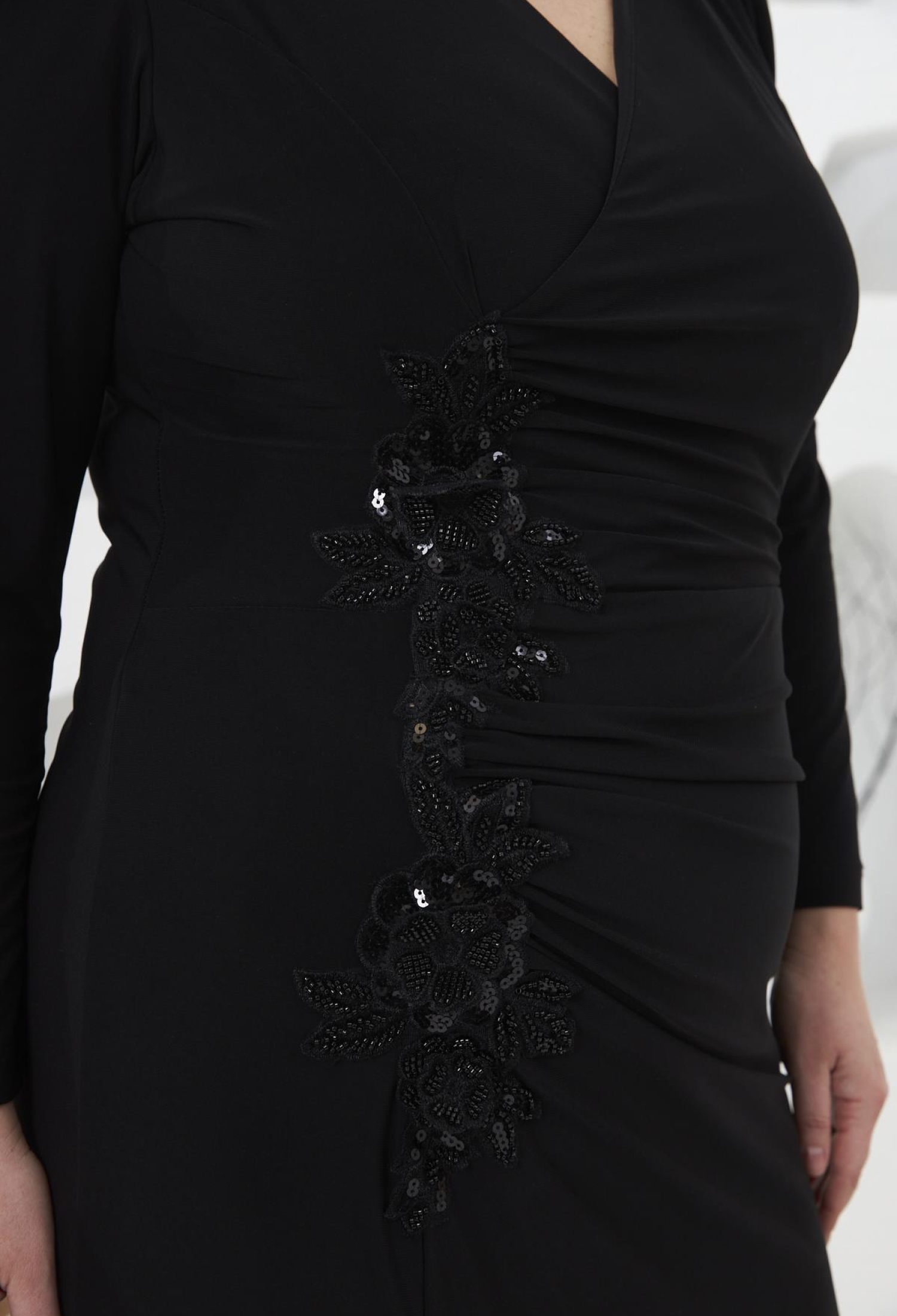 Elegant Black Plus Size Wrap Dress With Sequins - Brand: RMG - Women & Kids, Baby Clothes Wholesale - TheBS Women