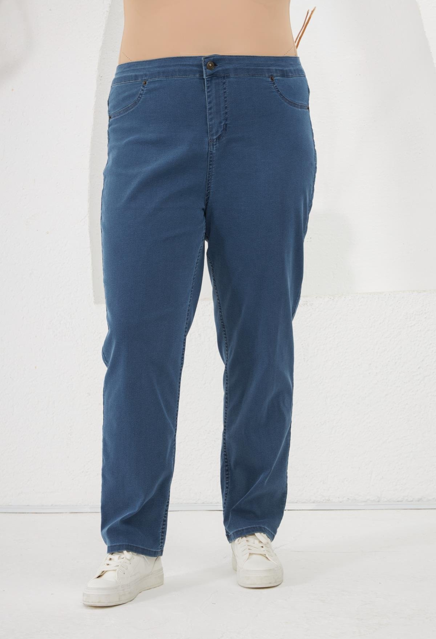 Blue Casual Plus Size Mom Jeans With Buttoned Closure - Brand: RMG - Women & Kids, Baby Clothes Wholesale - TheBS Women