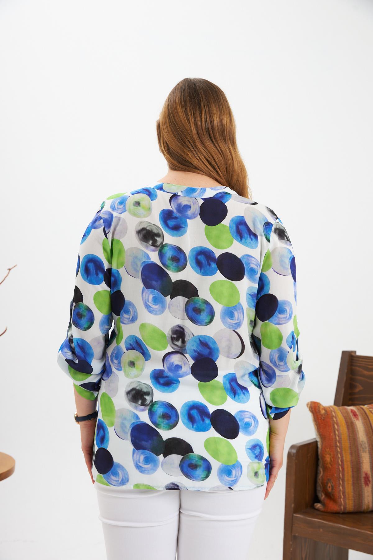 Blue Plus Size Polka Dot Blouse With 3/4 Sleeves - Brand: RMG - Women & Kids, Baby Clothes Wholesale - TheBS Women Blue Plus Size Polka Dot Blouse With 3/4 Sleeves - Brand: RMG - Women & Kids, Baby Clothes Wholesale - TheBS Women