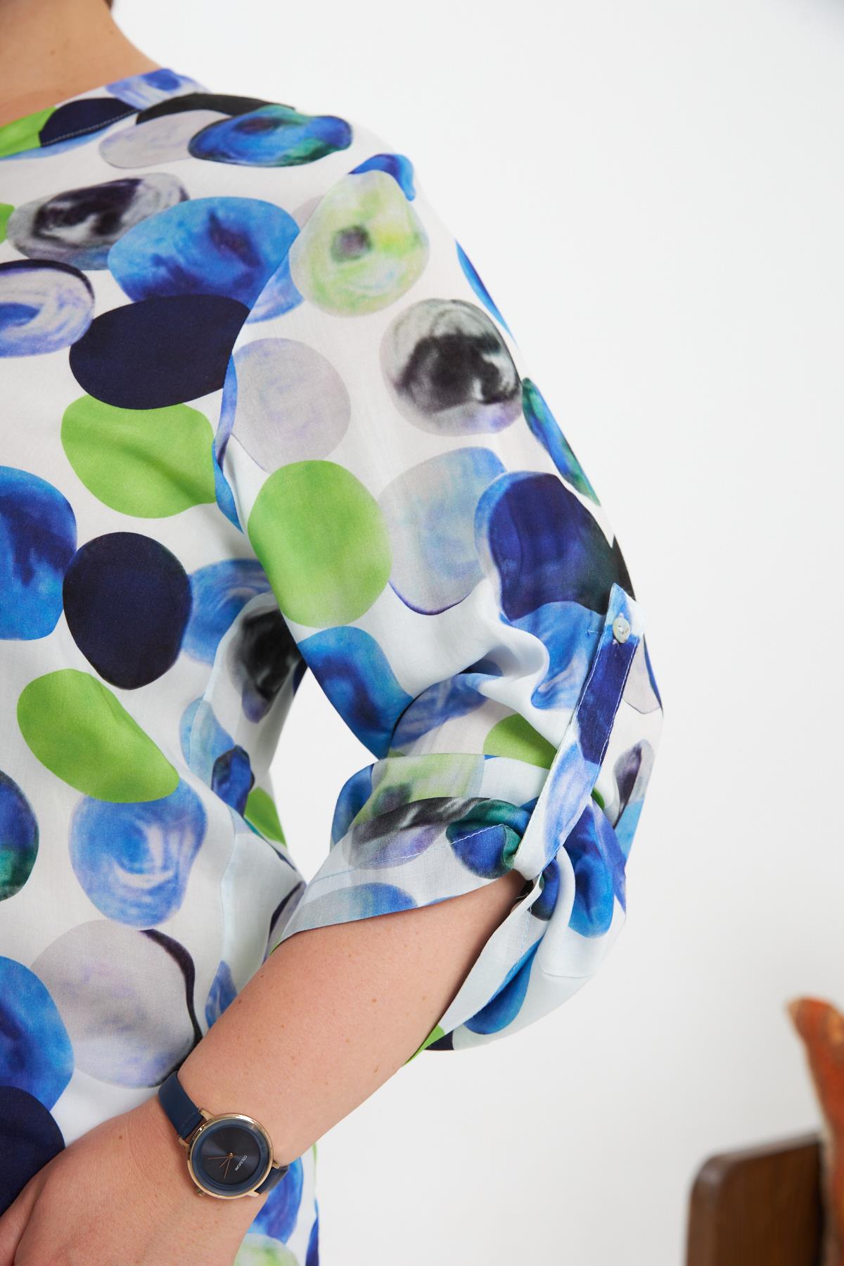 Blue Plus Size Polka Dot Blouse With 3/4 Sleeves - Brand: RMG - Women & Kids, Baby Clothes Wholesale - TheBS Women Blue Plus Size Polka Dot Blouse With 3/4 Sleeves - Brand: RMG - Women & Kids, Baby Clothes Wholesale - TheBS Women