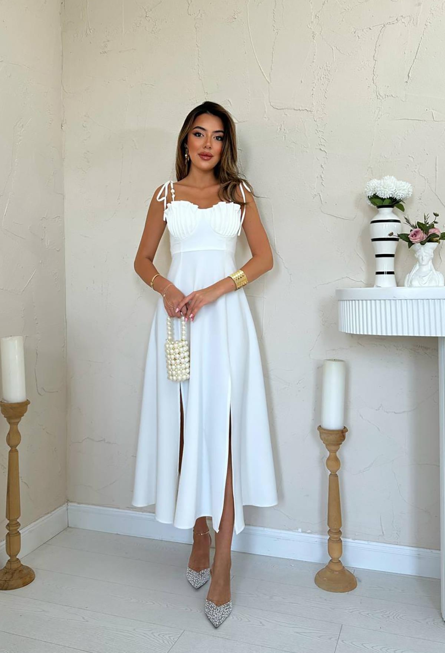 Elegant A-Line Midi Dress With Square Neck - Brand: Elisa - Women & Kids, Baby Clothes Wholesale - TheBS Women