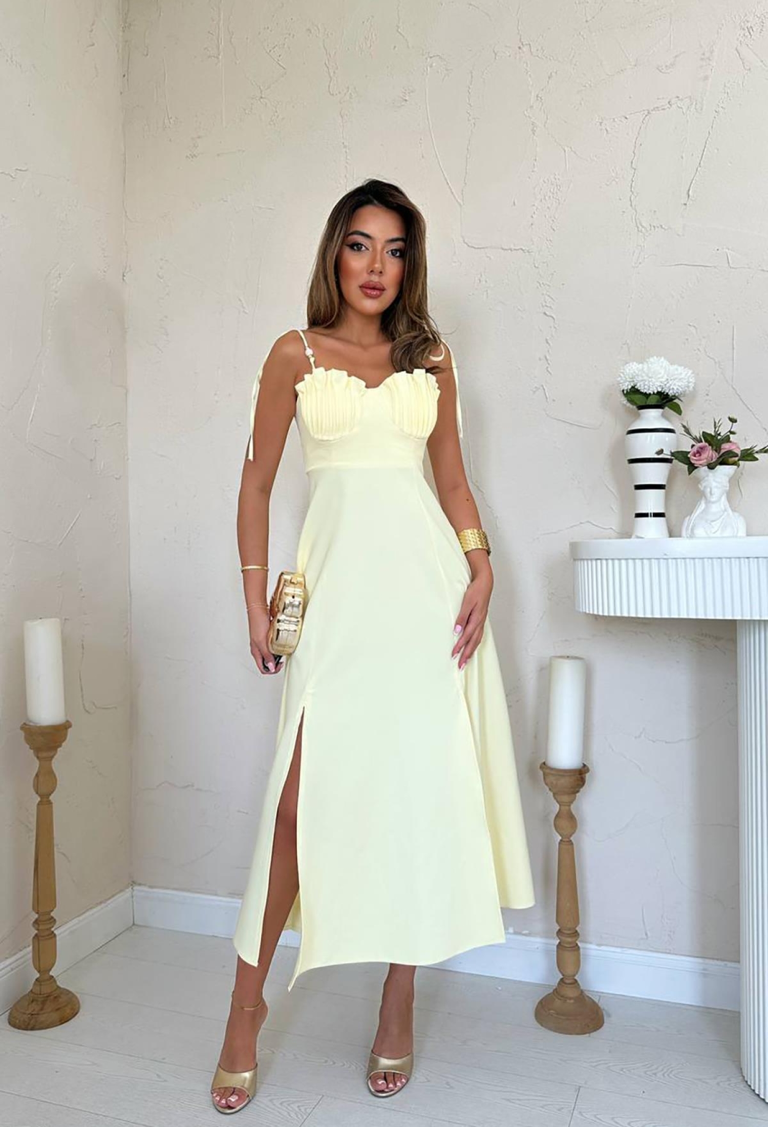 Elegant Sexy Slit Dress With Sweetheart Neck - Brand: Elisa - Women & Kids, Baby Clothes Wholesale - TheBS Women