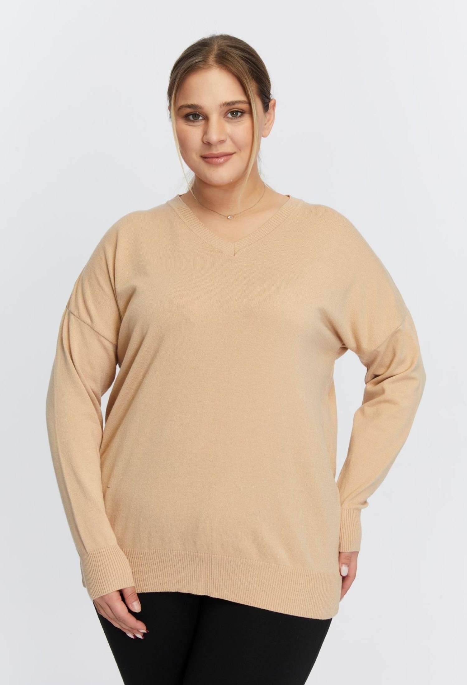 Beige Plus Size Casual Blouse With V-Neck - Brand: RMG - Women & Kids, Baby Clothes Wholesale - TheBS Women