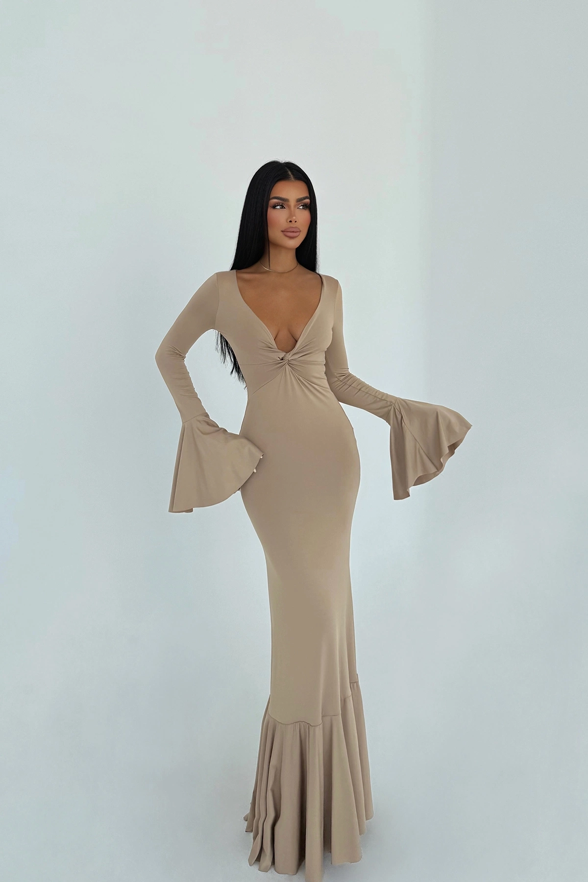 Beige Sexy Elegant Formal Glam Bodycon Dress - Brand: EYYO ATELIER - Women & Kids, Baby Clothes Wholesale - TheBS Women