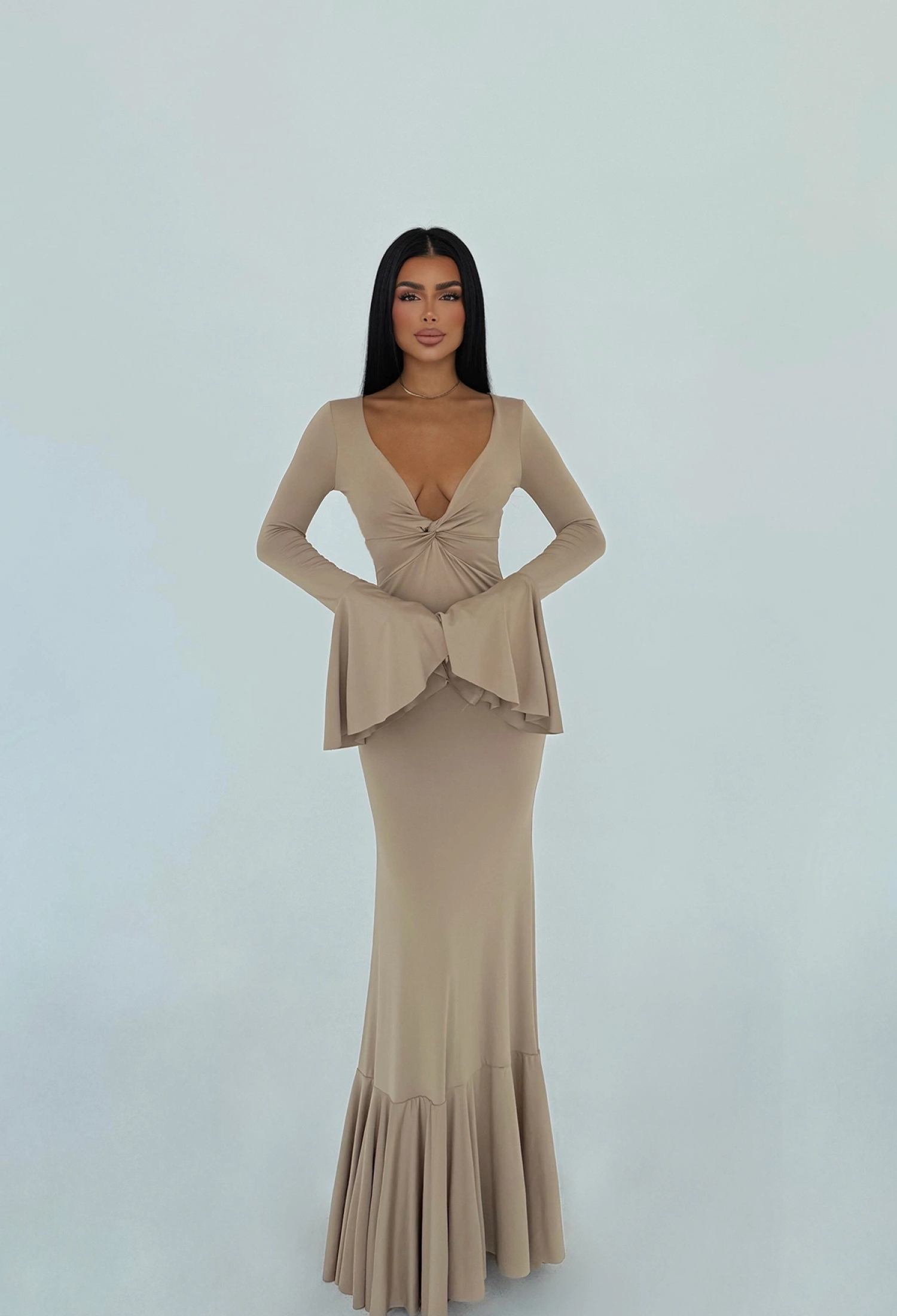 Beige Sexy Elegant Formal Glam Bodycon Dress - Brand: EYYO ATELIER - Women & Kids, Baby Clothes Wholesale - TheBS Women