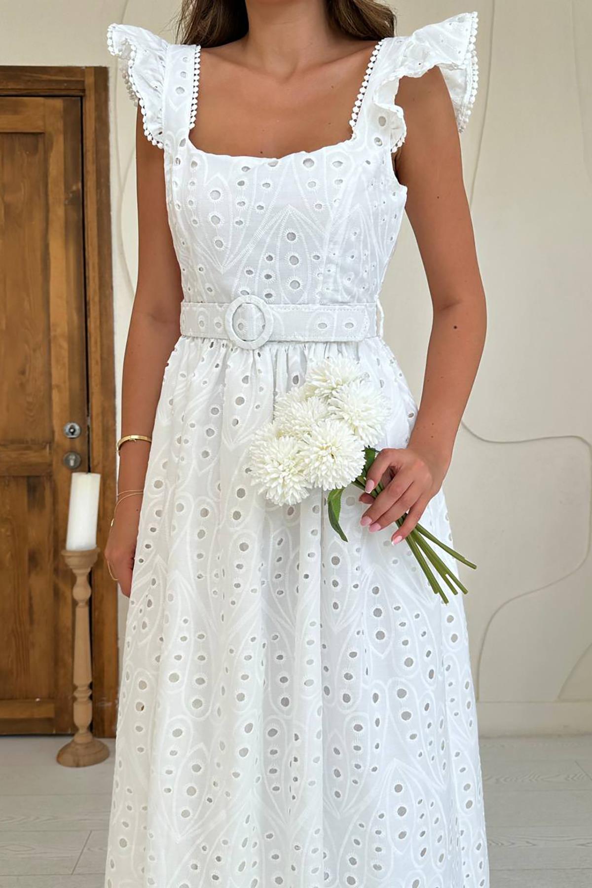 White Elegant A-Line Dress With Ruffle Sleeves – Brand: Elisa – Women & Kids, Baby Clothes Wholesale – TheBS Women