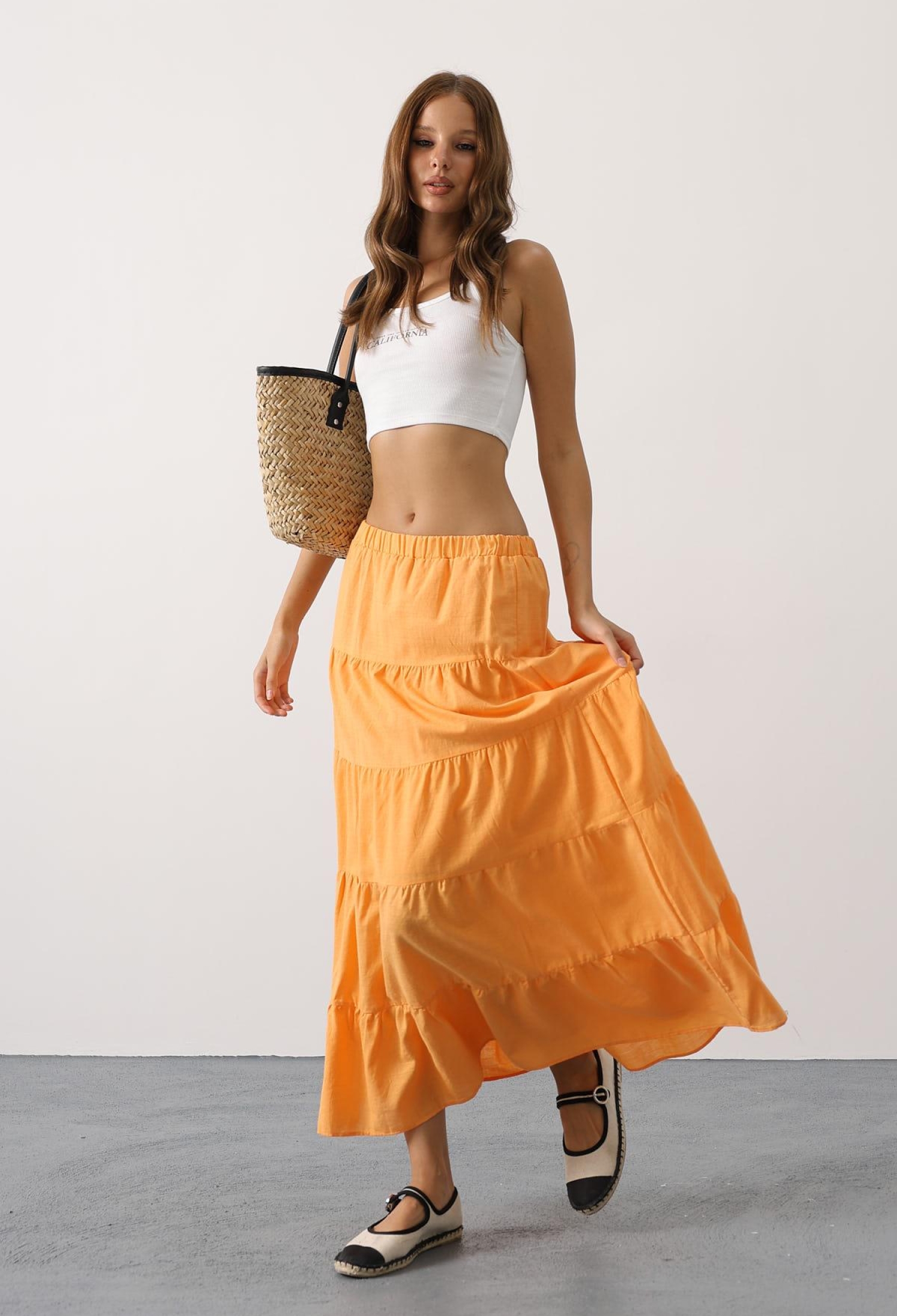 Orange Casual Boho Layered Maxi Skirt Mid Waist - Brand: Reyon - Women & Kids, Baby Clothes Wholesale - TheBS Women