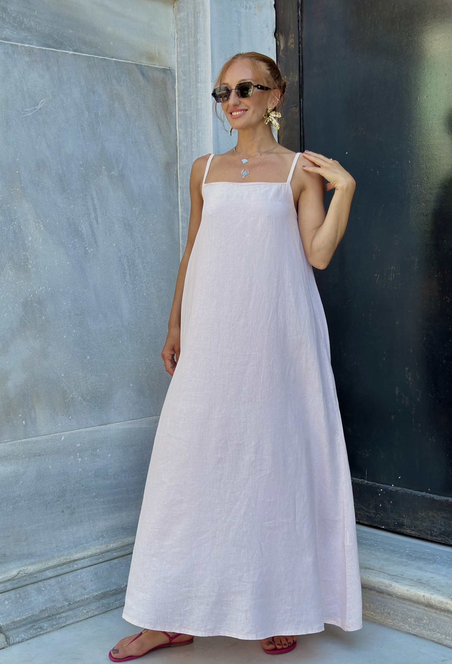 Blue Maxi Slip Dress With Square Neck And Cap Sleeves - Brand: Cream Rouge - Women & Kids, Baby Clothes Wholesale - TheBS Women